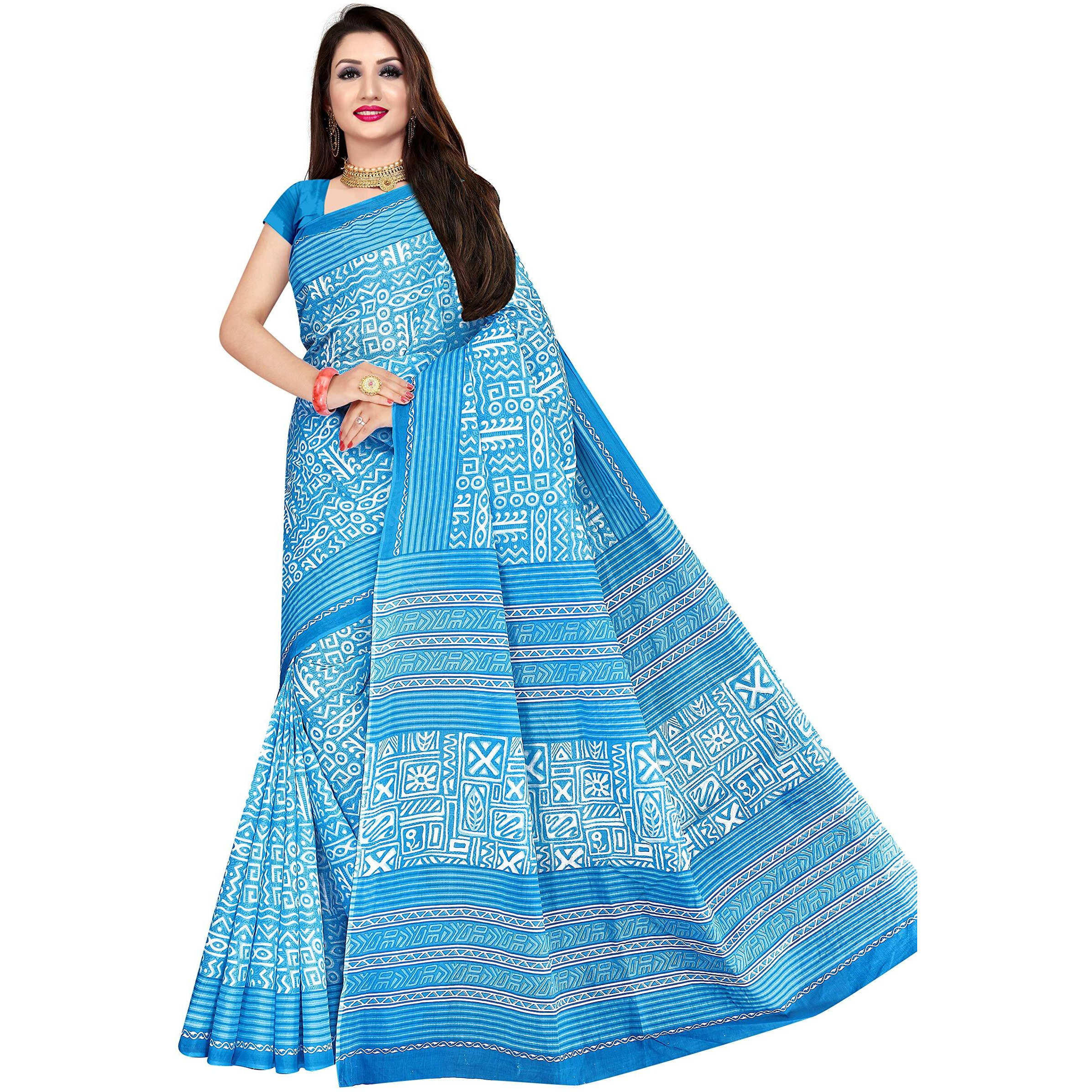 TAMAIRA FASHION Womens Plain Cotton Saree (2203_Blue)