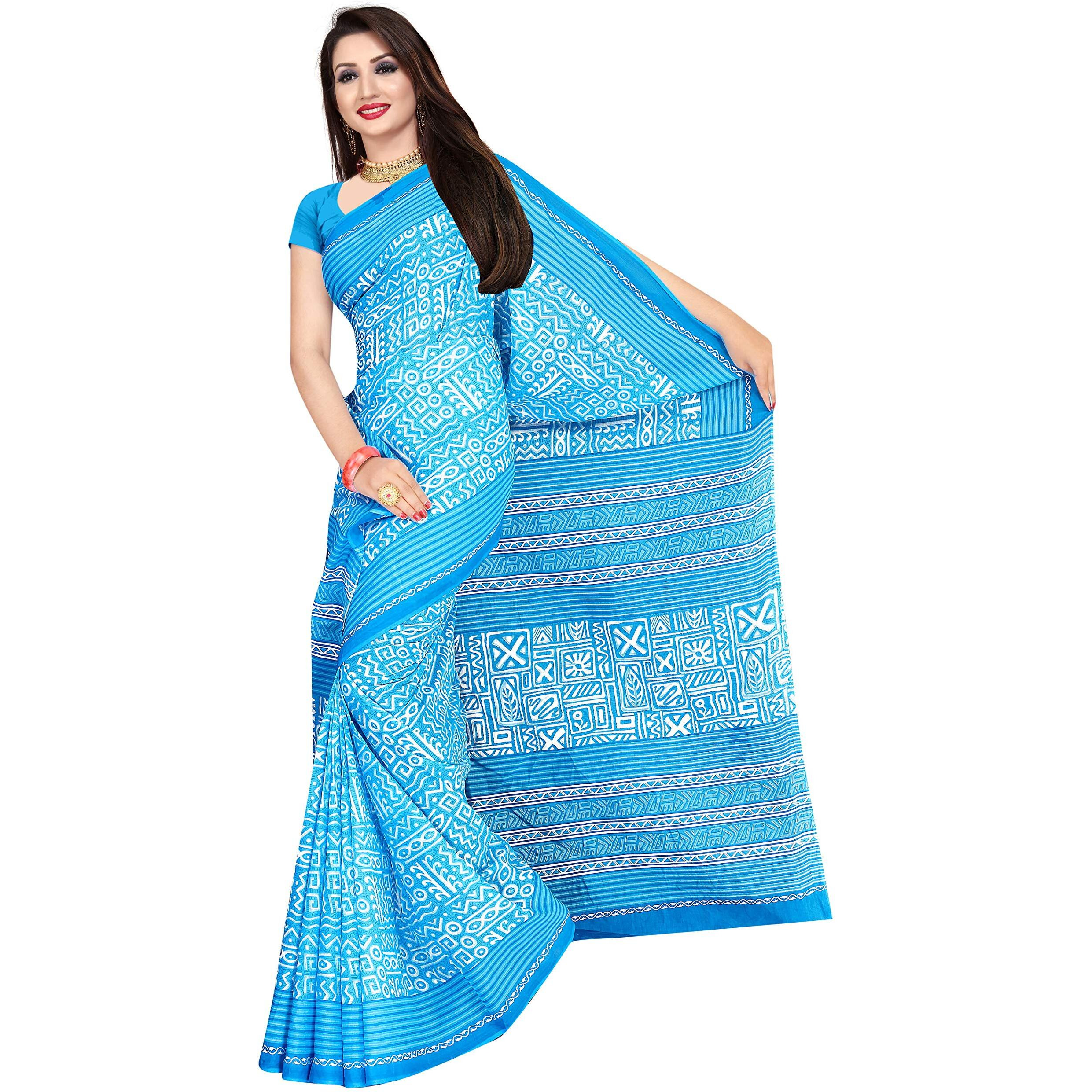 TAMAIRA FASHION Womens Plain Cotton Saree (2203_Blue)