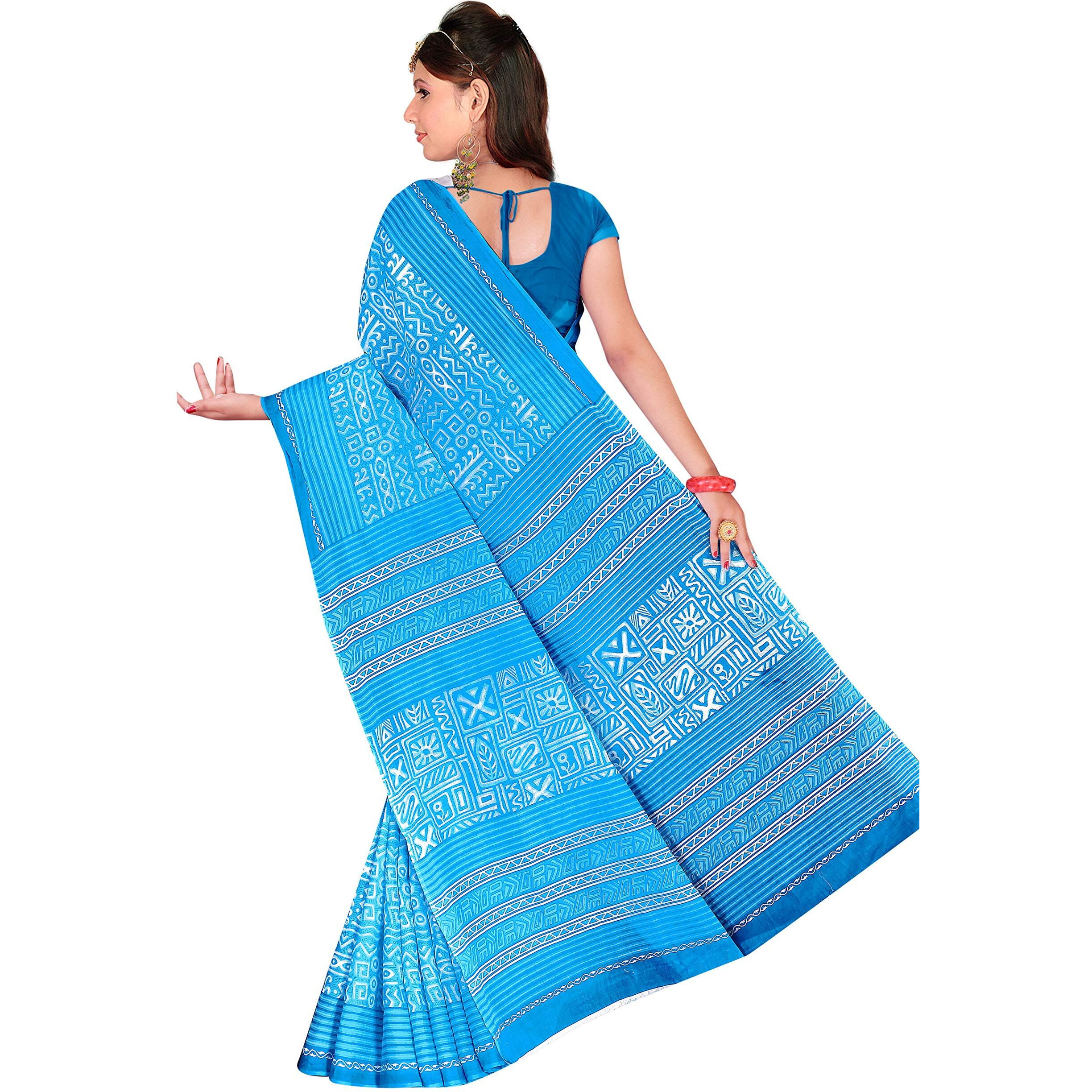 TAMAIRA FASHION Womens Plain Cotton Saree (2203_Blue)