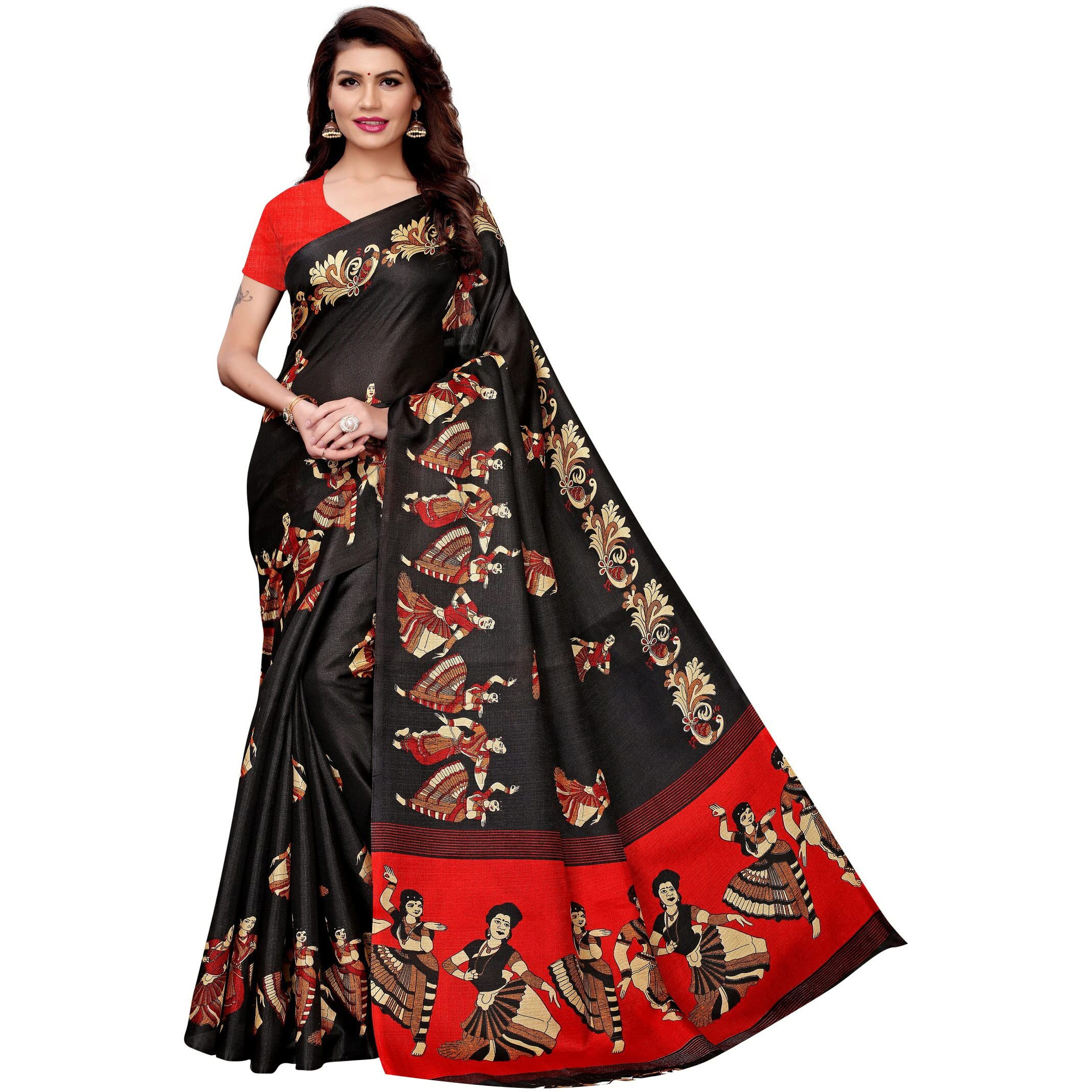 Yashika Womens Silk Saree With Blouse Piece (Sdpl-Kathak_Black_Fs_Black)