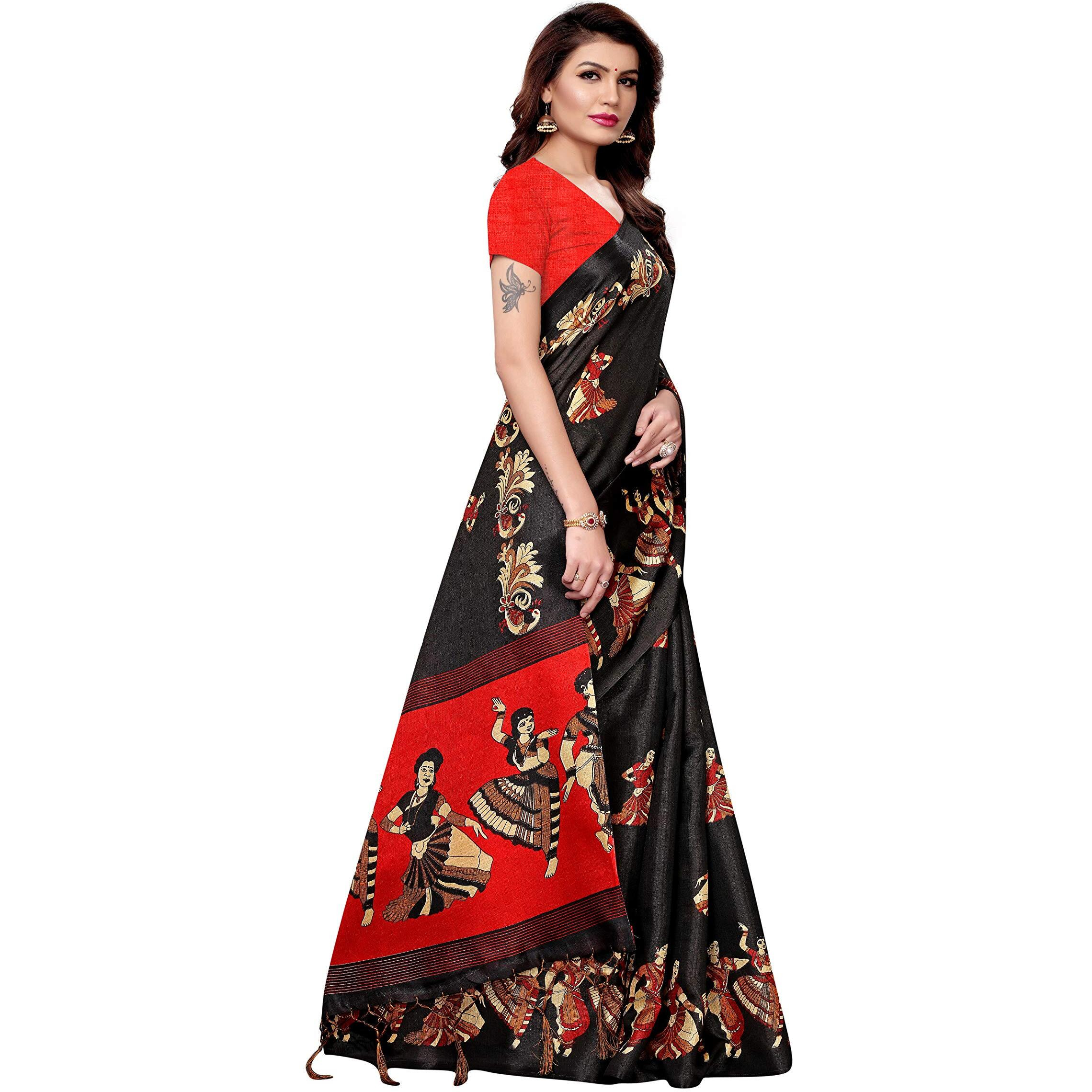 Yashika Womens Silk Saree With Blouse Piece (Sdpl-Kathak_Black_Fs_Black)