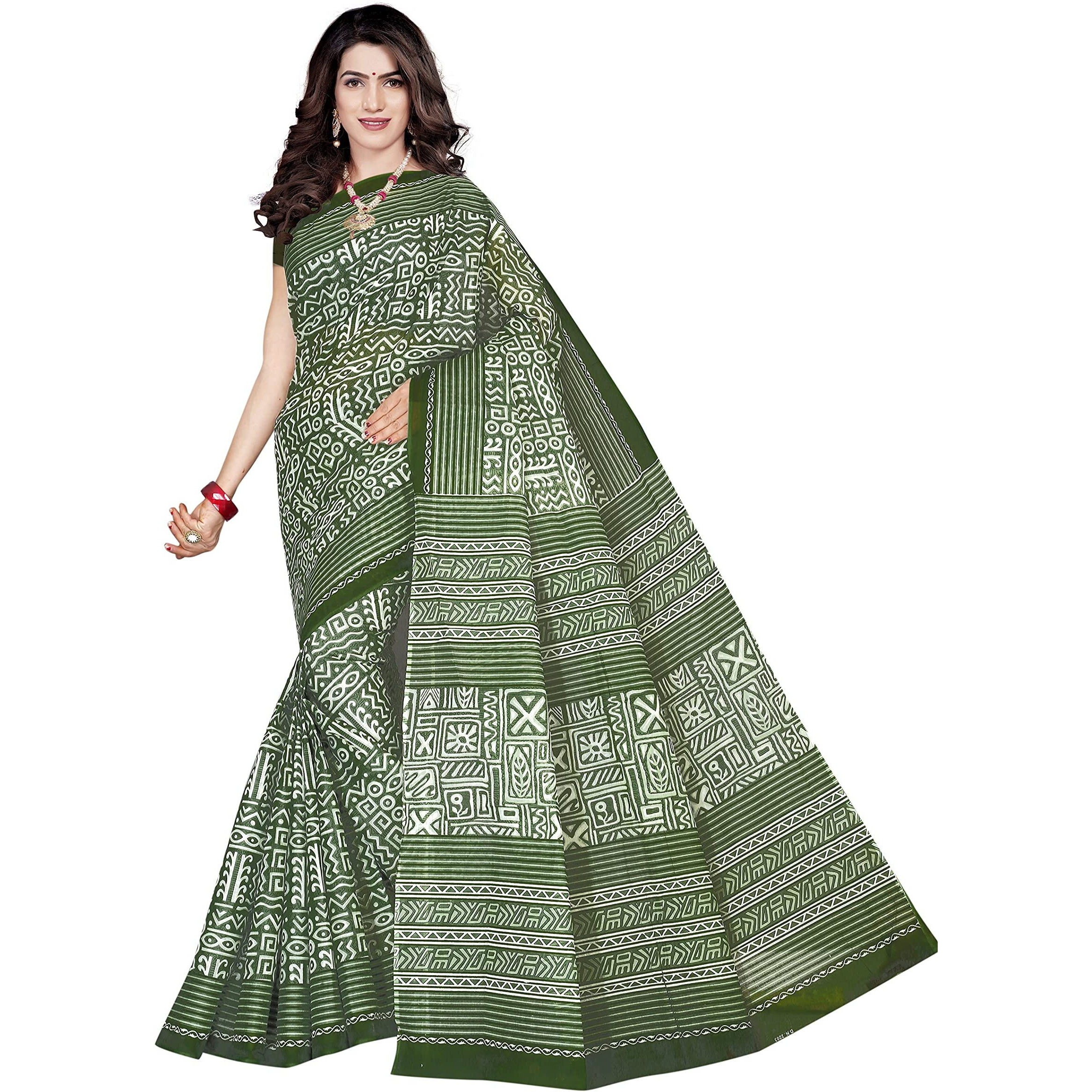 TAMAIRA FASHION Womens Plain Weave Pure Cotton Saree Without Blouse Piece(2203_BeigeandBottleGreen)