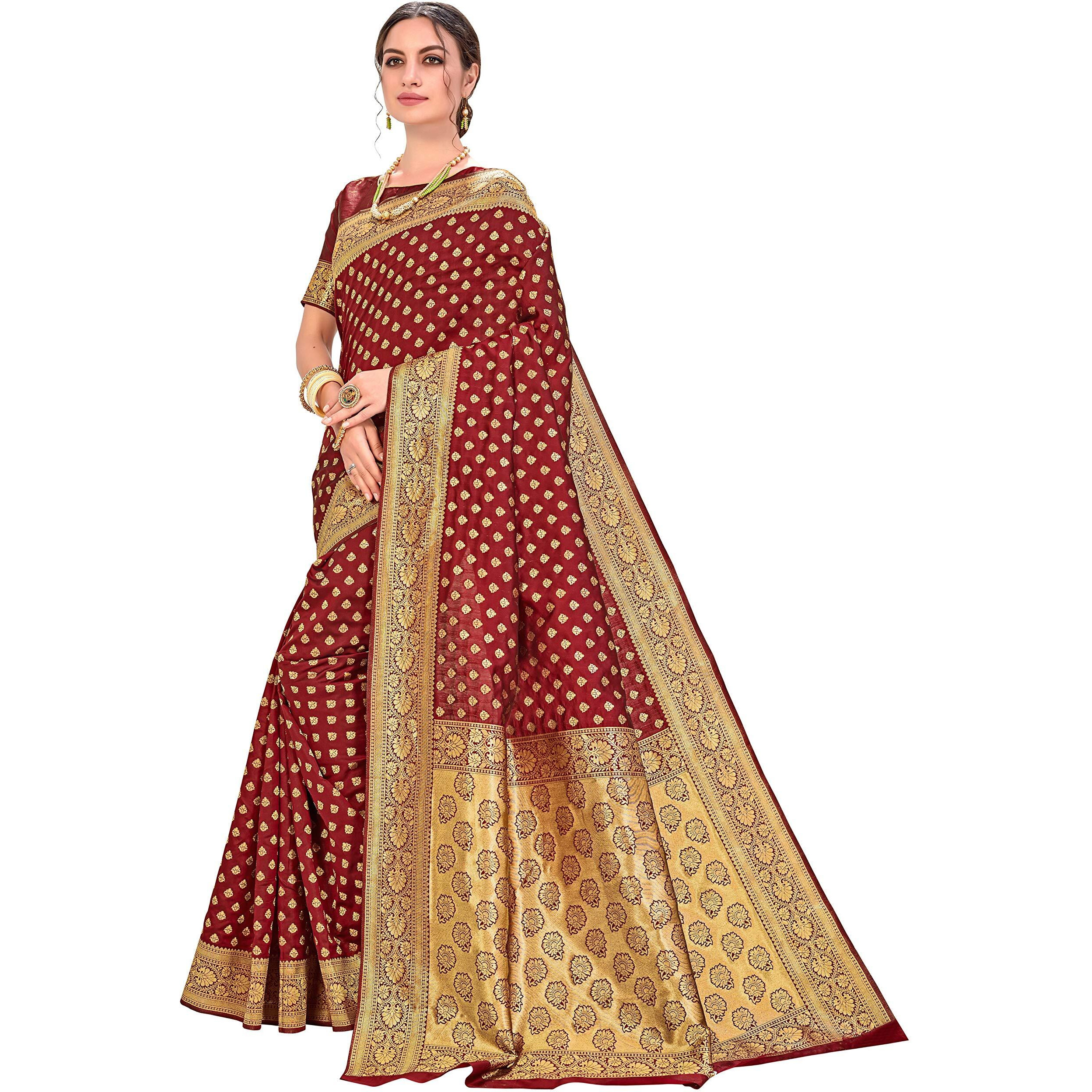 Glory Sarees Womens Jacquard Silk Blend Saree (kara128_Maroon