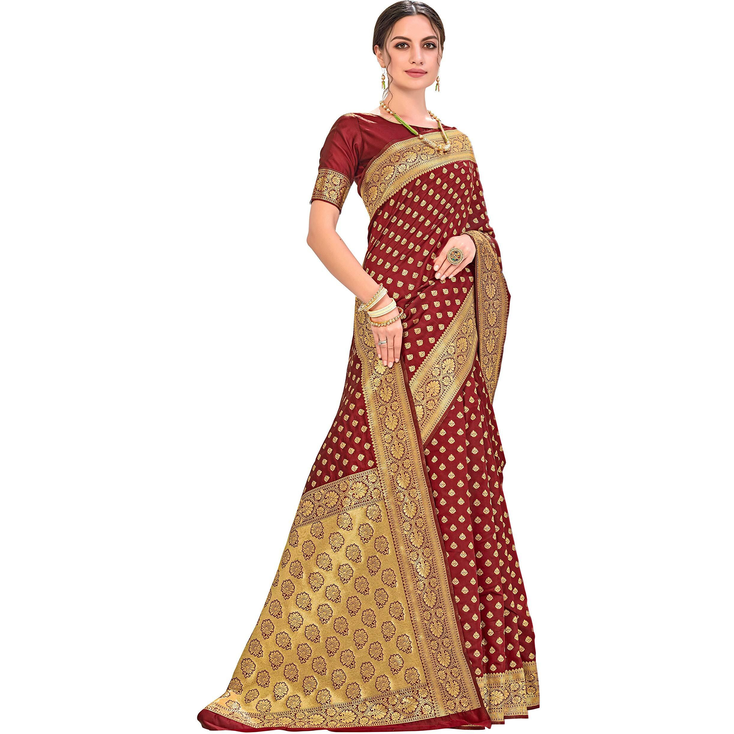 Glory Sarees Womens Jacquard Silk Blend Saree (kara128_Maroon