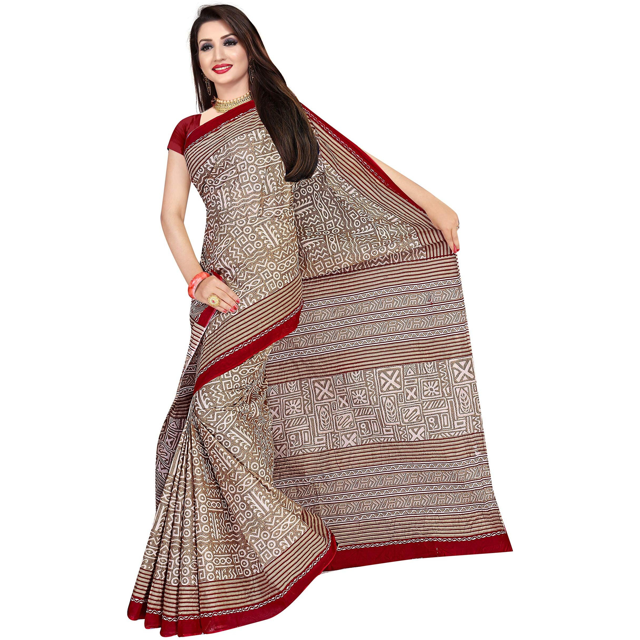 TAMAIRA FASHION pure cotton saree without blouse piece (2203_Brown and Maroon)