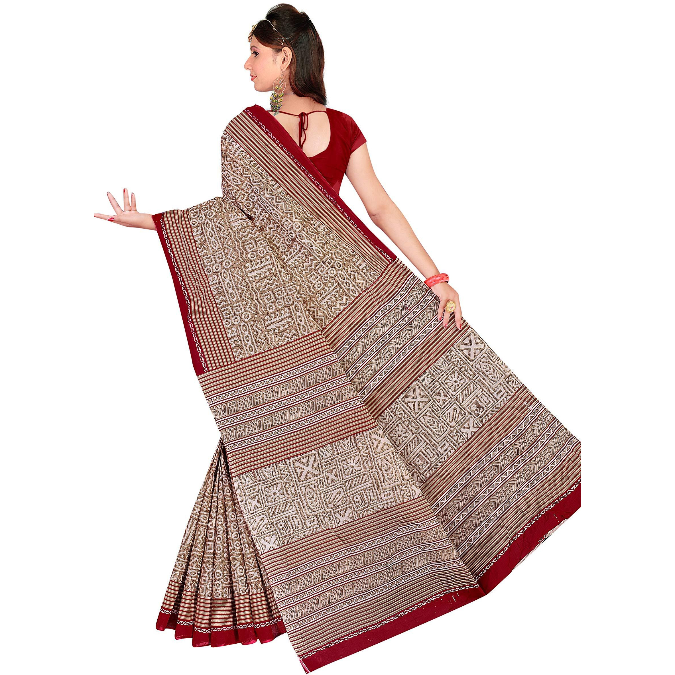 TAMAIRA FASHION pure cotton saree without blouse piece (2203_Brown and Maroon)