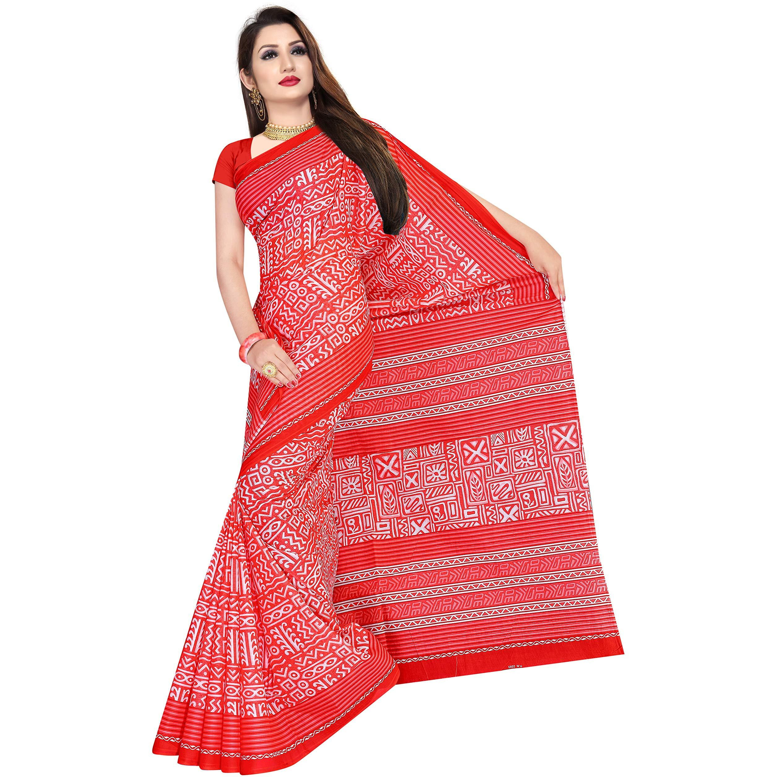 TAMAIRA FASHION Womens Cotton Saree (2203_Red, Scarlet)