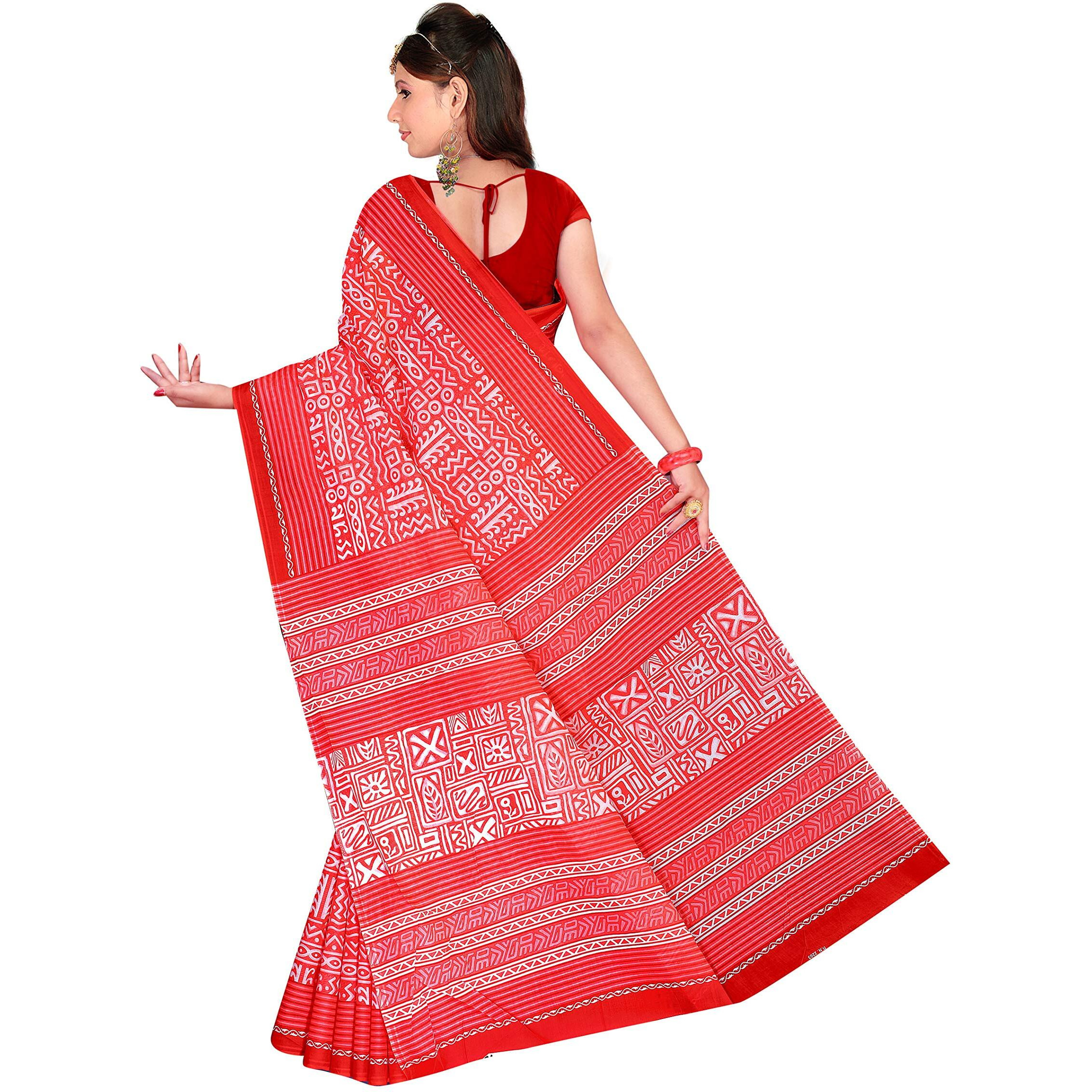 TAMAIRA FASHION Womens Cotton Saree (2203_Red, Scarlet)