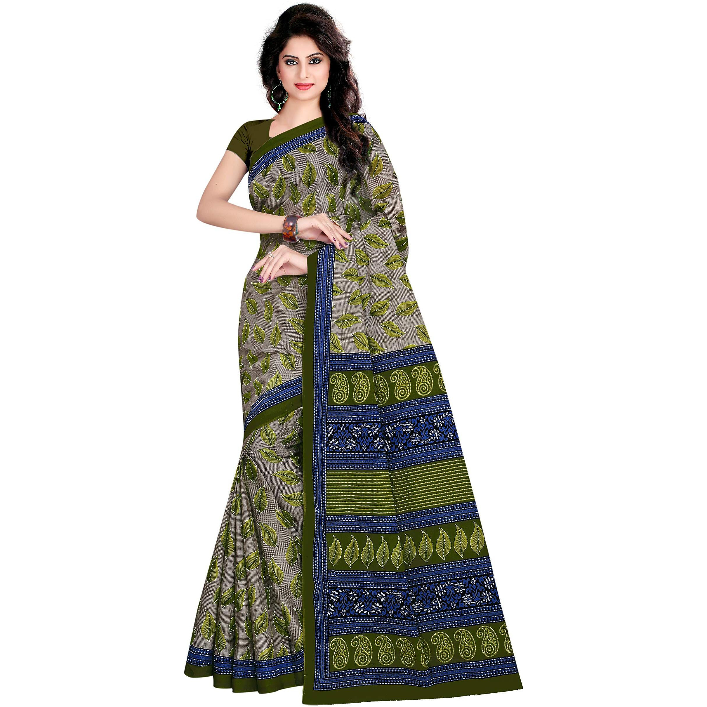 TAMAIRA FASHION Womens Plain Weave Cotton Saree (RI 1354_Grey)
