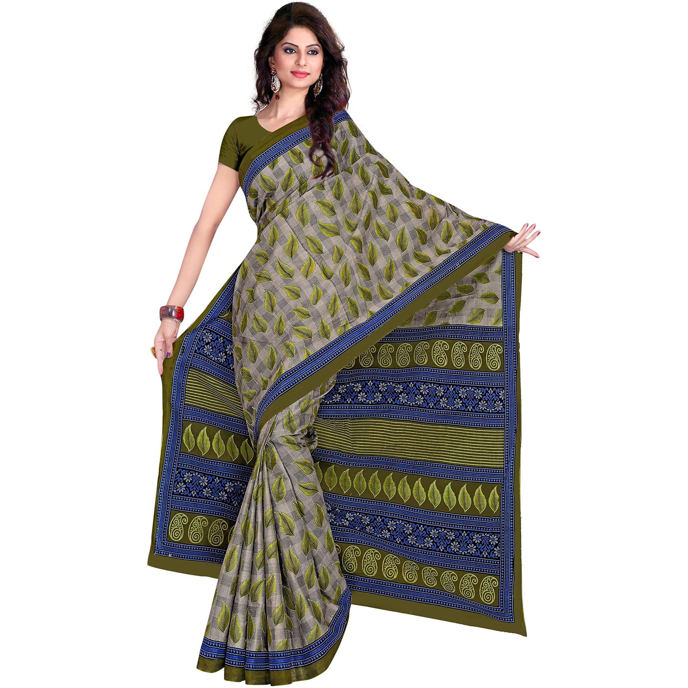 TAMAIRA FASHION Womens Plain Weave Cotton Saree (RI 1354_Grey)