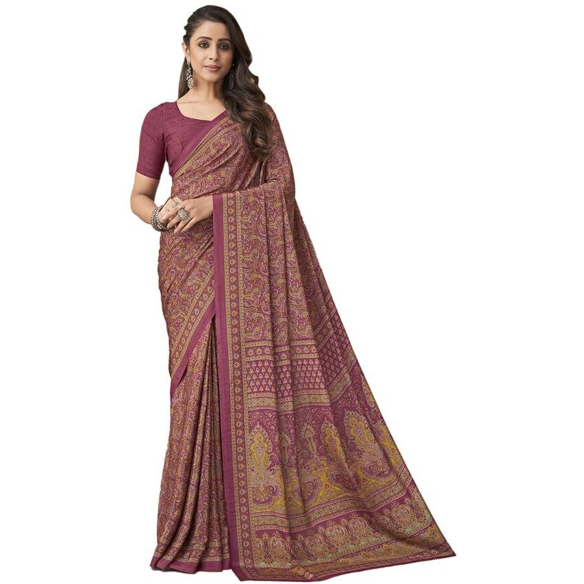 SIRIL Womens Printed Silk Crepe Saree with Unstitched Blouse Piece(2854S2401_Pink)