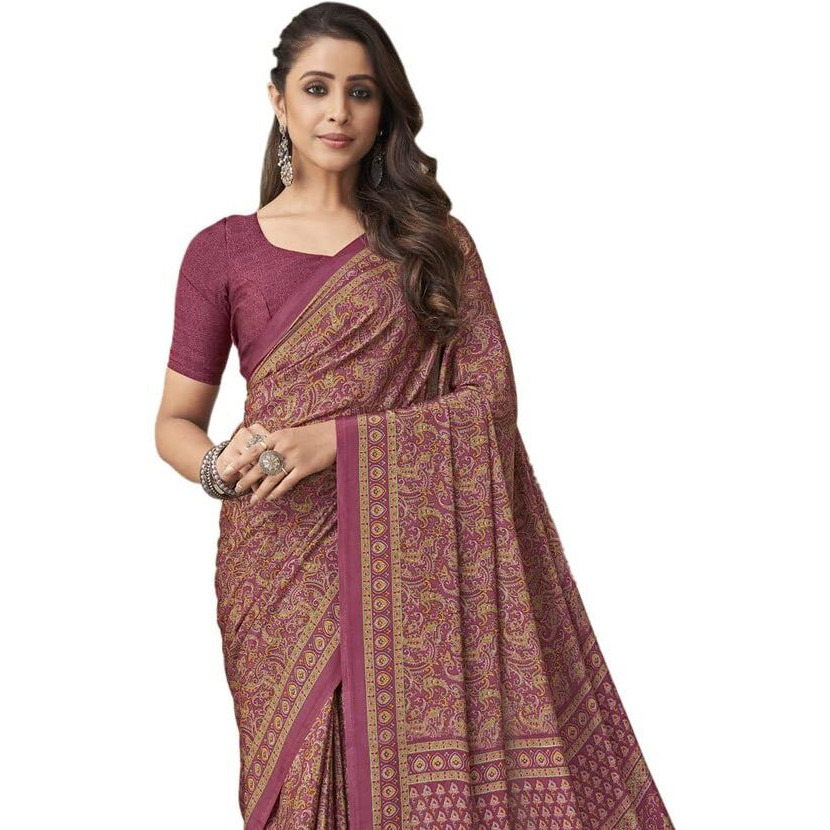 SIRIL Womens Printed Silk Crepe Saree with Unstitched Blouse Piece(2854S2401_Pink)