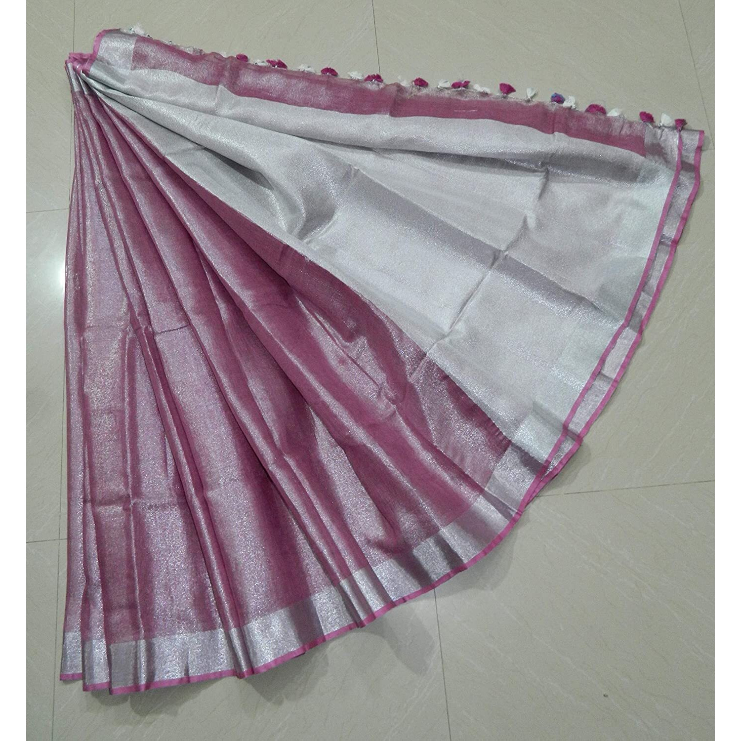 HAIDER ALI AND SONS Pure Tissue Linen Ethnic Wear Saree For Womens (With Blouse) (PURPLE)
