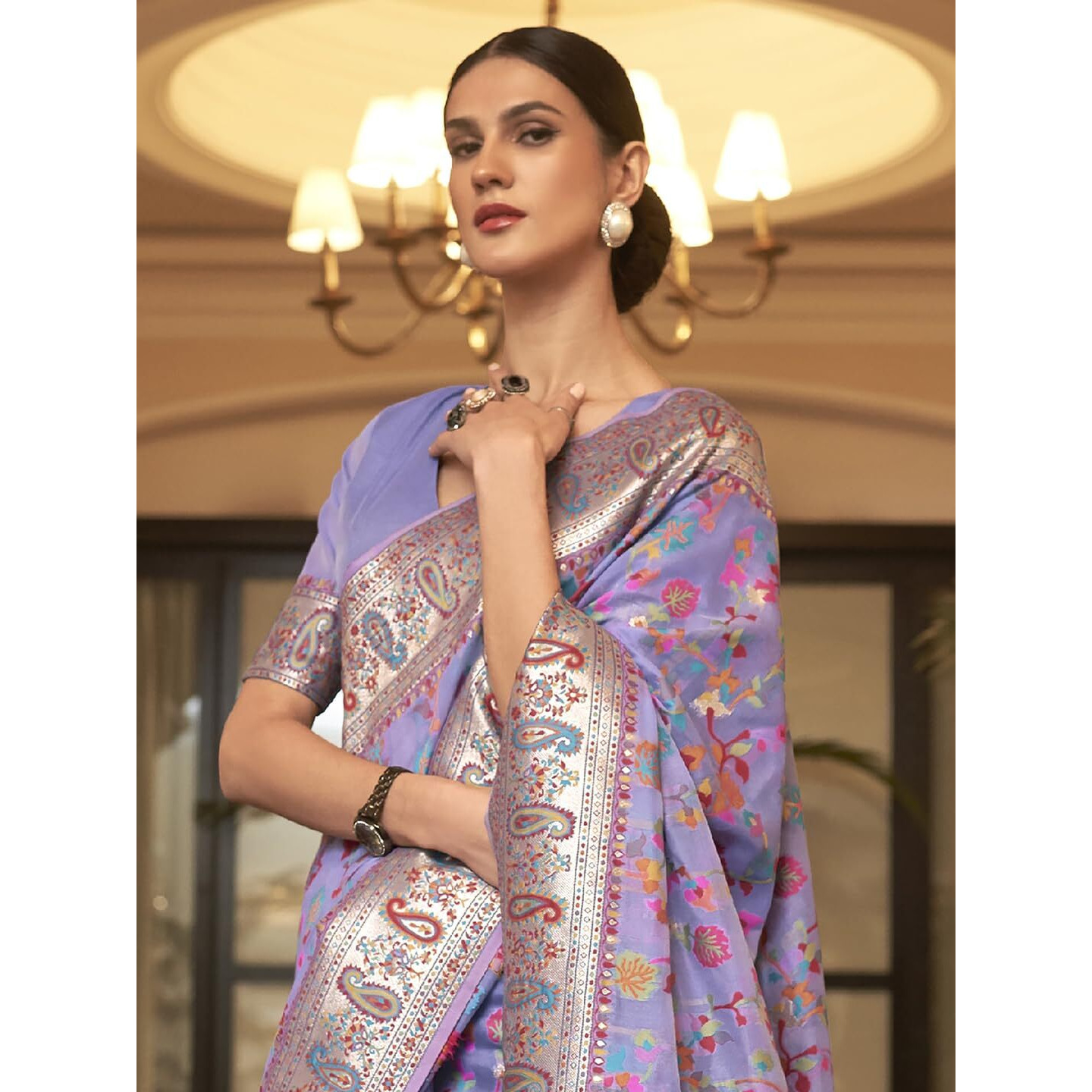AKHILAM Womens Silk Blend Lavendar Woven Design Celebrity Saree With Regular Fit Blouse Piece (Lavendar_Kshfa201001H),Blue