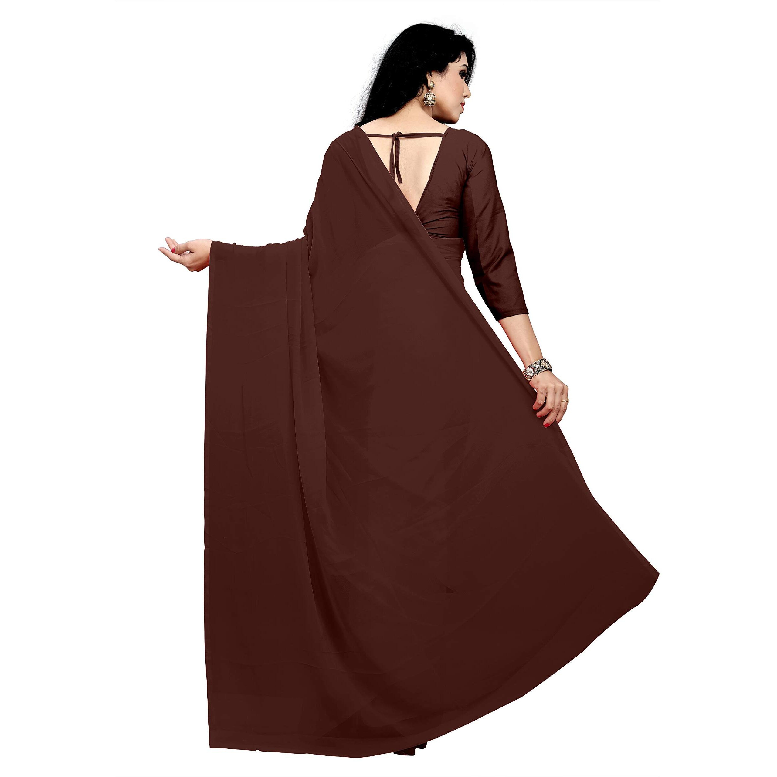 Sidhidata Textile Womens Plain Solid Pure Georgette saree With Unstitched Blouse Piece (plain coffee__coffee_Free Size)