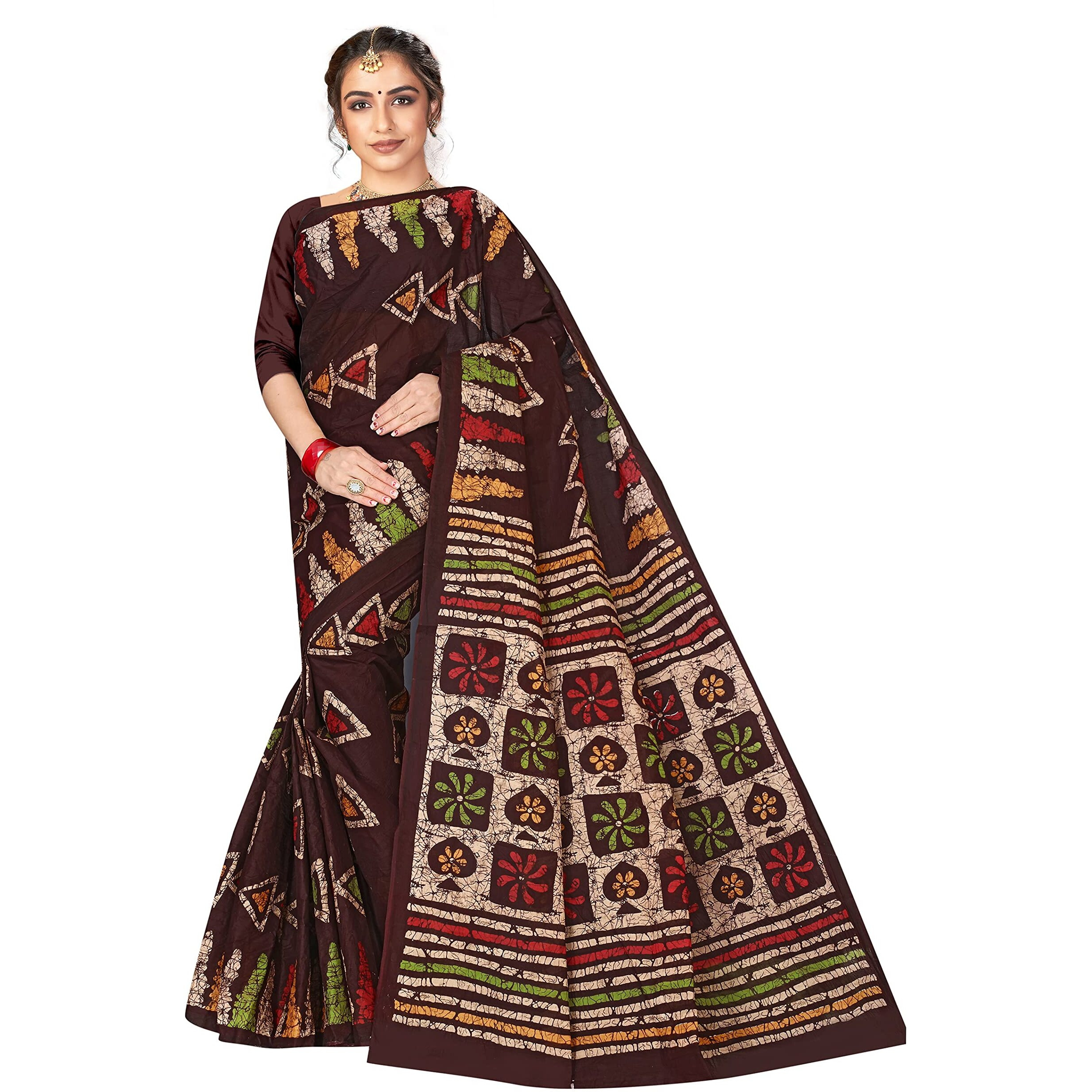 TAMAIRA FASHION Womens Plain Weave Pure Cotton Saree Without Blouse Piece(AB7_DarkChocolate)