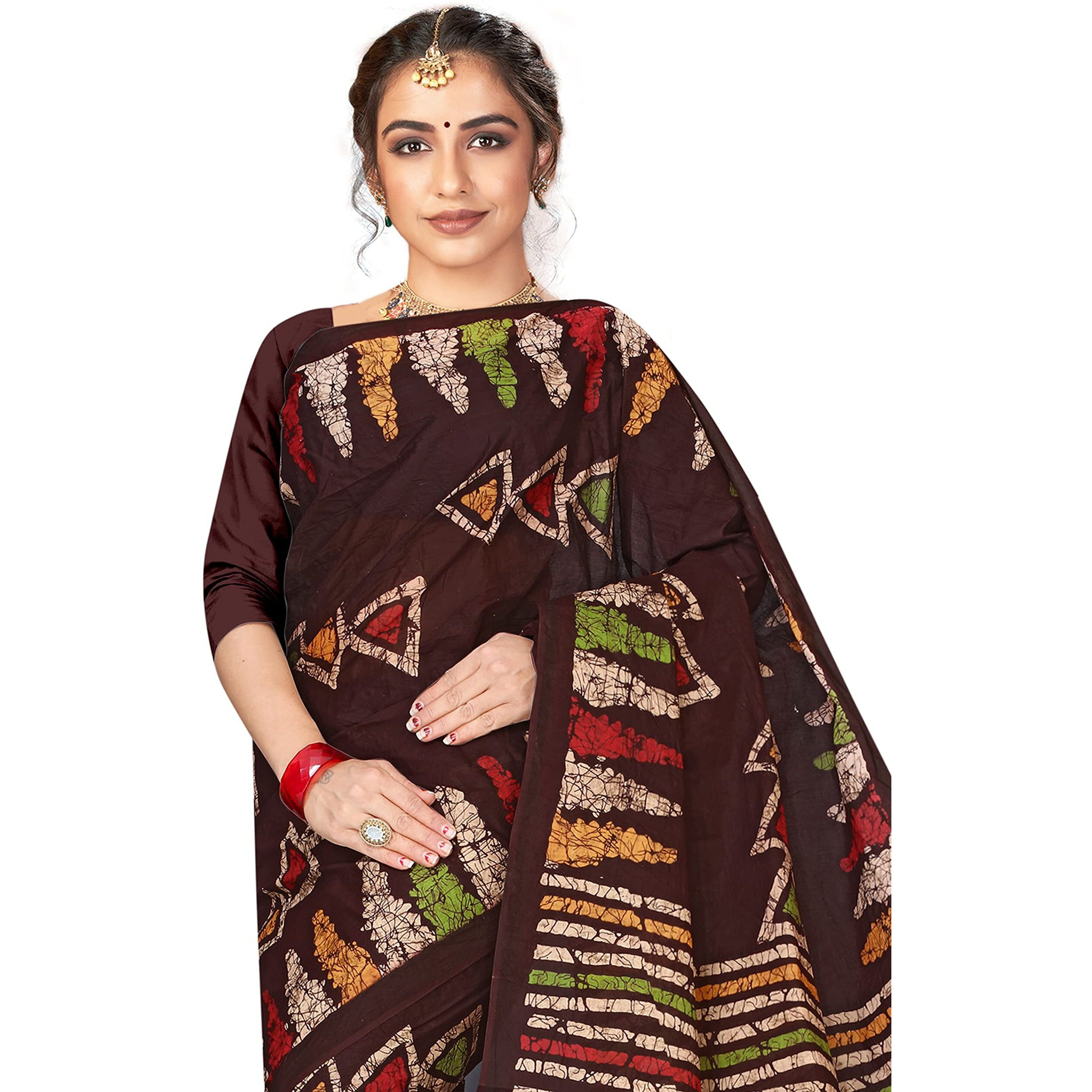 TAMAIRA FASHION Womens Plain Weave Pure Cotton Saree Without Blouse Piece(AB7_DarkChocolate)
