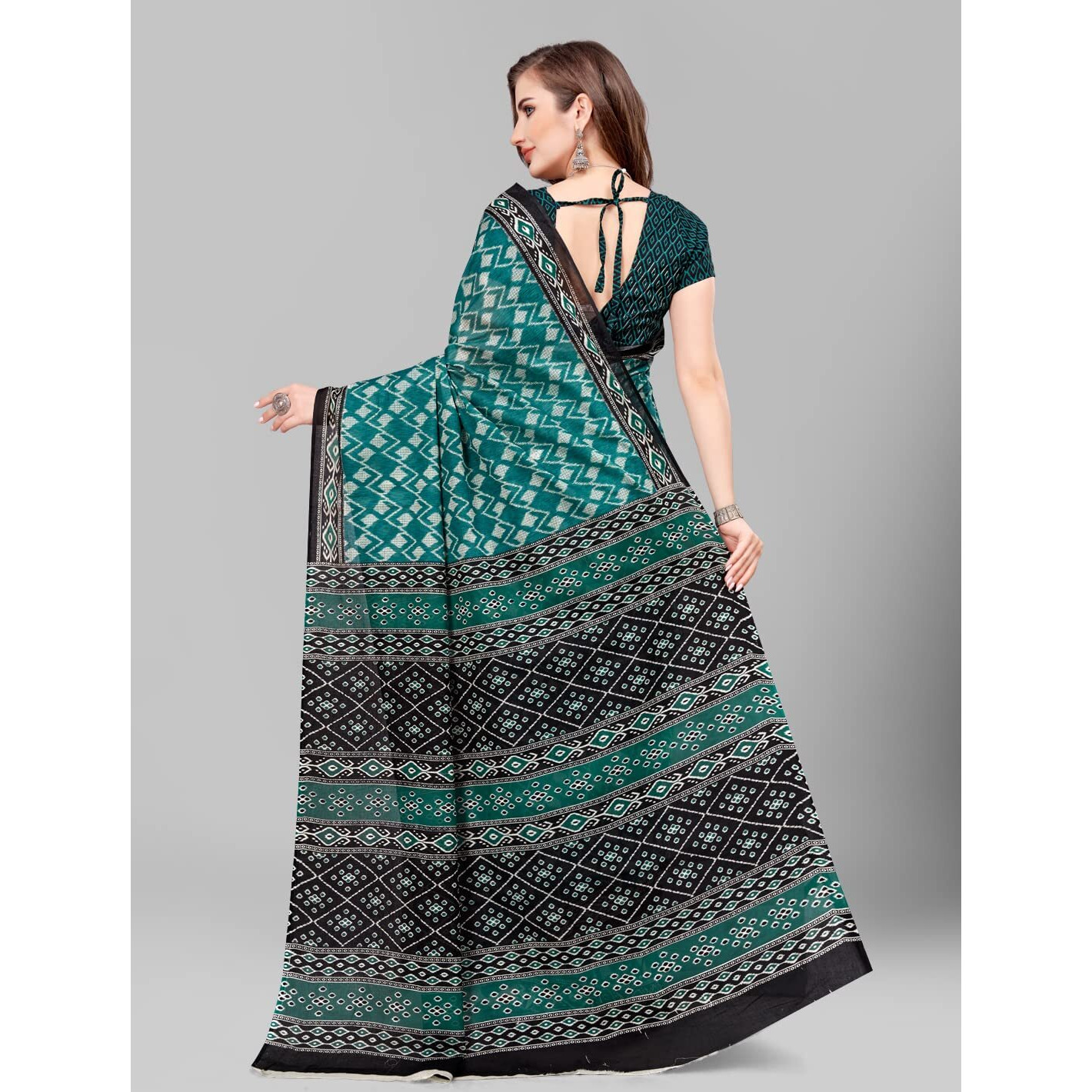 RATAN Pure Cotton Printed Mulmul Saree for Women with Blouse Piece (GDBT-BP-1040-TURQ)