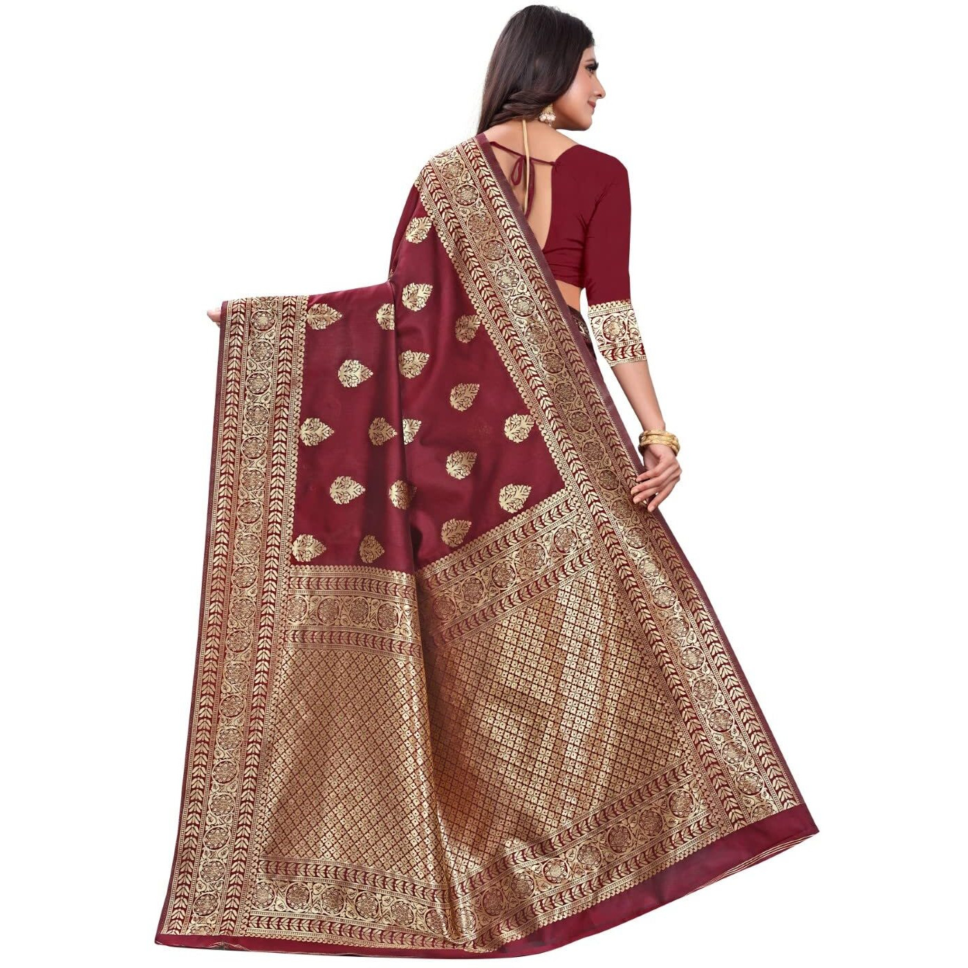 C J Enterprise Women Pure Kanjivaram Soft Silk Saree Banarasi Design Wear Pattu Sarees Latest Party Cotton Sari collections With Blouse Piece for Wedding sadi new ladies 2023 2024 (Pari120) (Maroon)