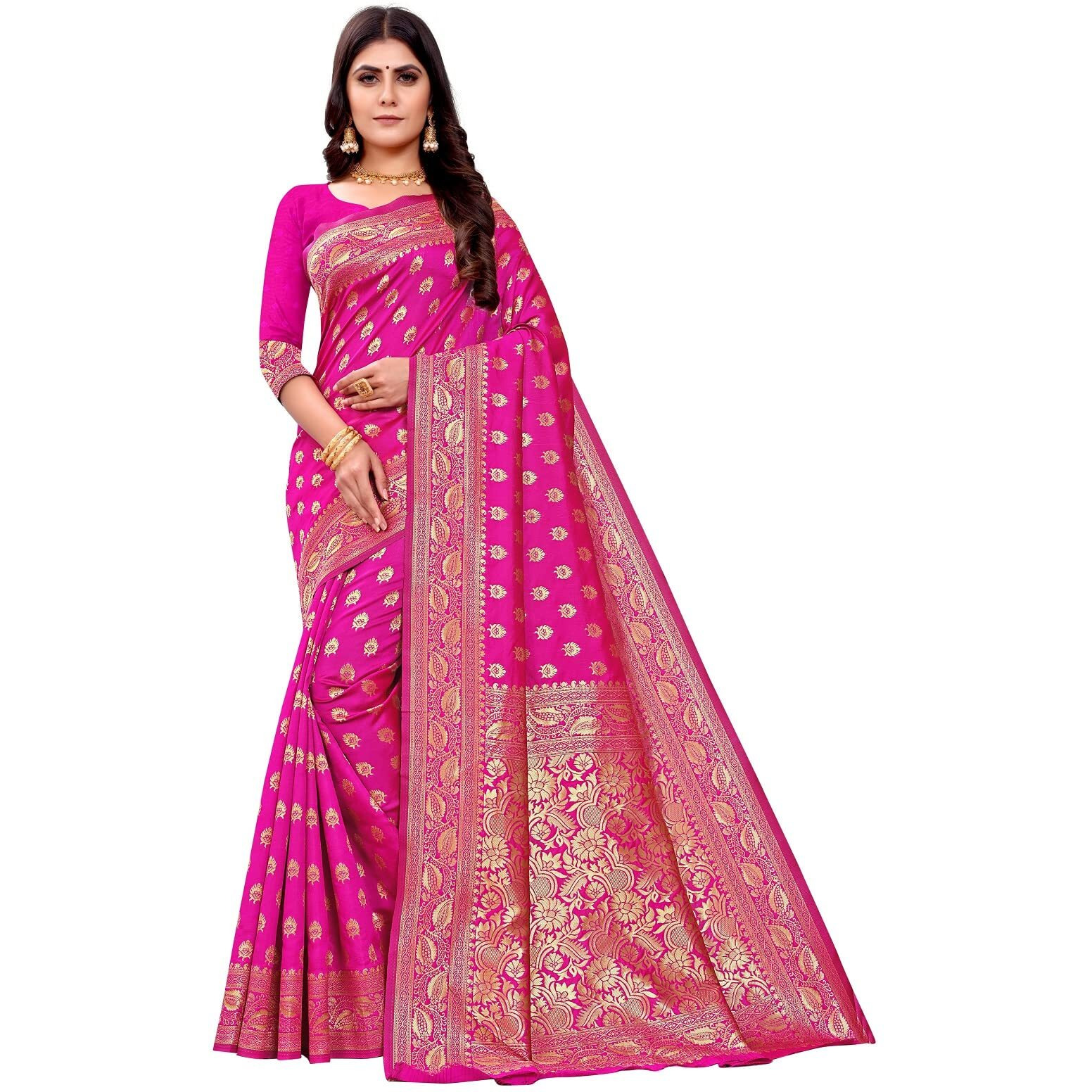 Sugathari Womens Banarasi Saree Pure Kanjivaram Silk Saree Soft new ladies 2023 Design Wear Pattu Sarees Latest Cotton Party Sari collections With Blouse Piece for Wedding sadi (PARI S-1 PINK)