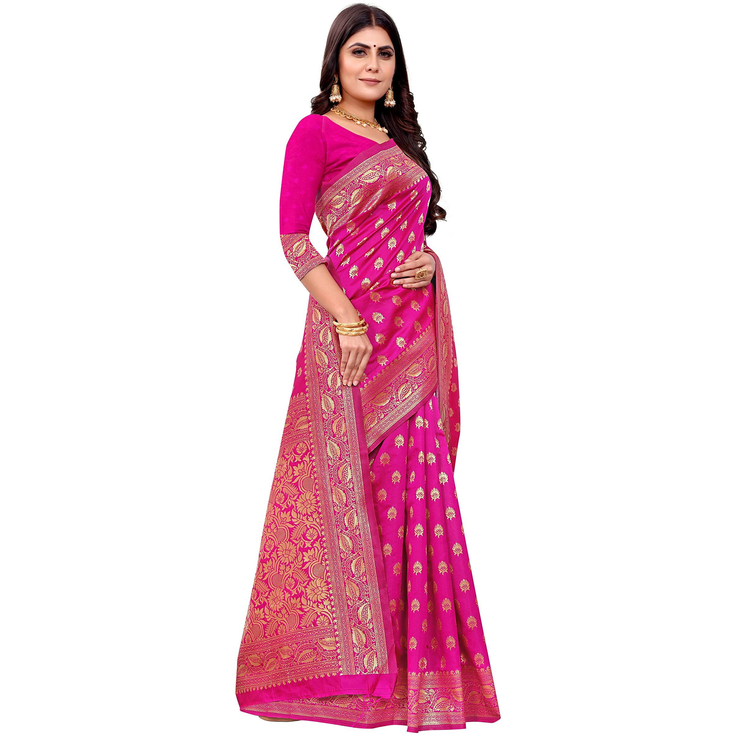 Sugathari Womens Banarasi Saree Pure Kanjivaram Silk Saree Soft new ladies 2023 Design Wear Pattu Sarees Latest Cotton Party Sari collections With Blouse Piece for Wedding sadi (PARI S-1 PINK)