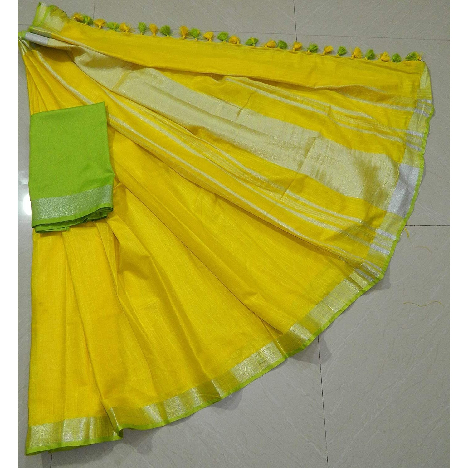 T.K. Womens Bhagalpuri Cotton Saree with Blouse Piece (TKS004_Lemon Yellow)