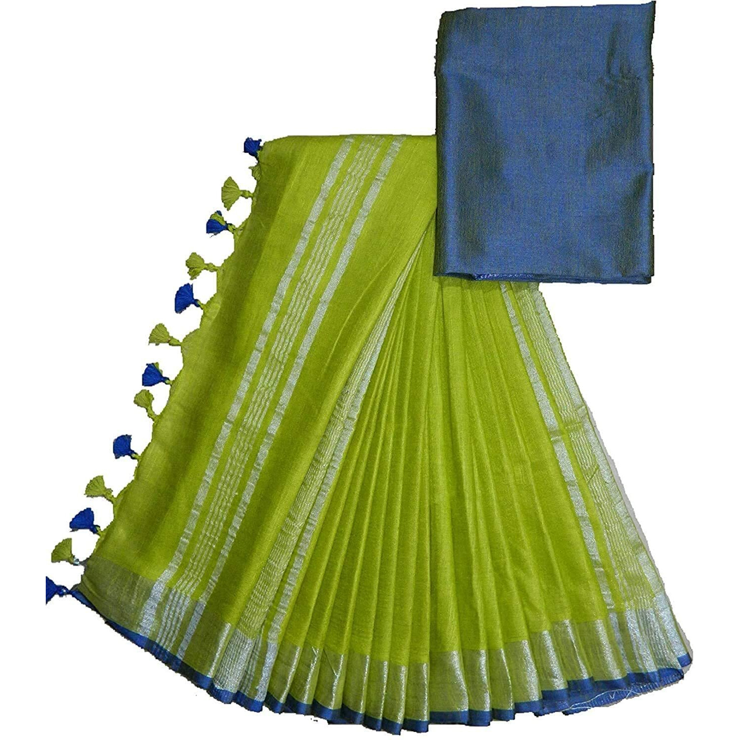 maatara handloom Womens Linen Saree With Blouse Piece (Green)