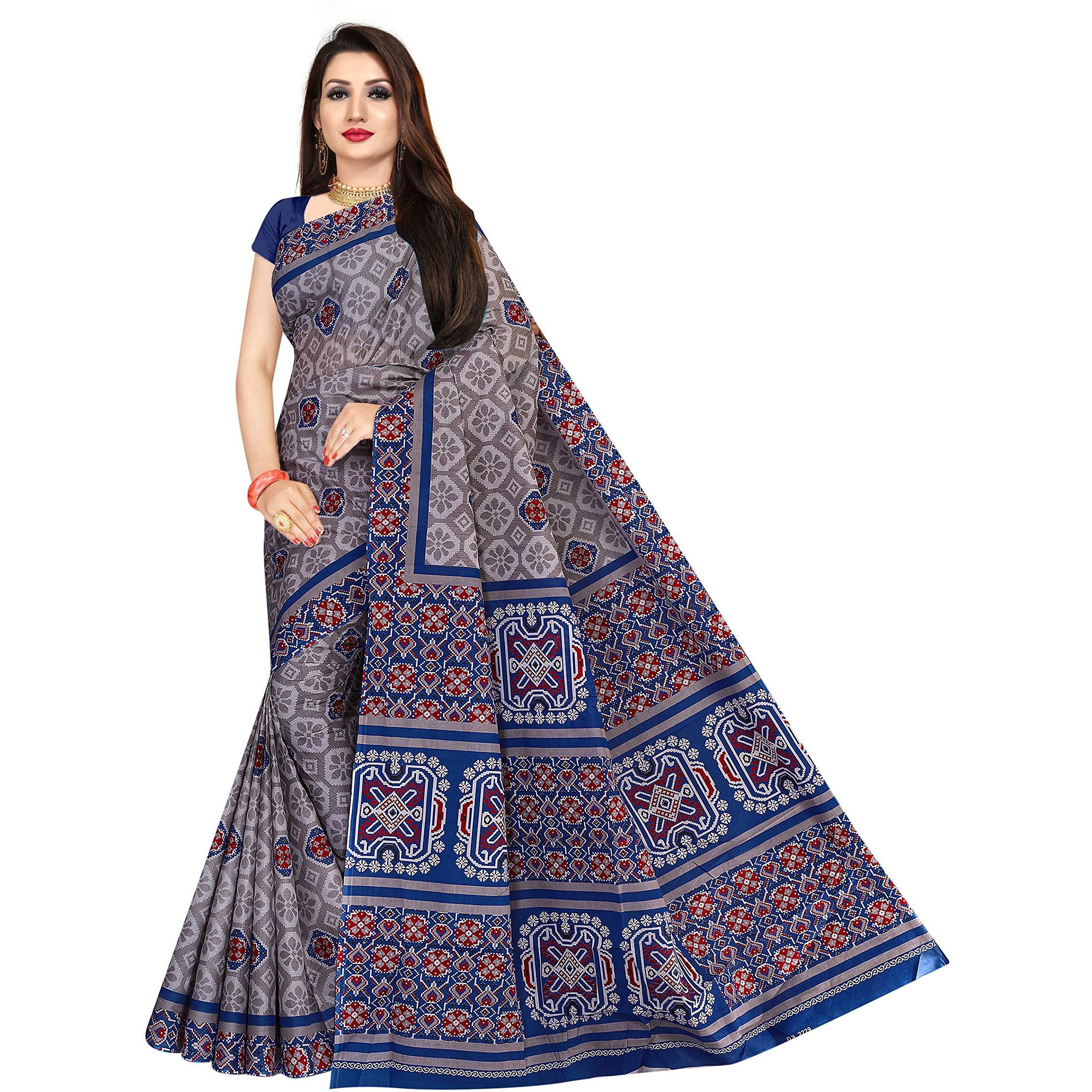 TAMAIRA FASHION Womens Plain Weave Pure Cotton Saree Without Blouse Piece (2229_Grey_Malmal)