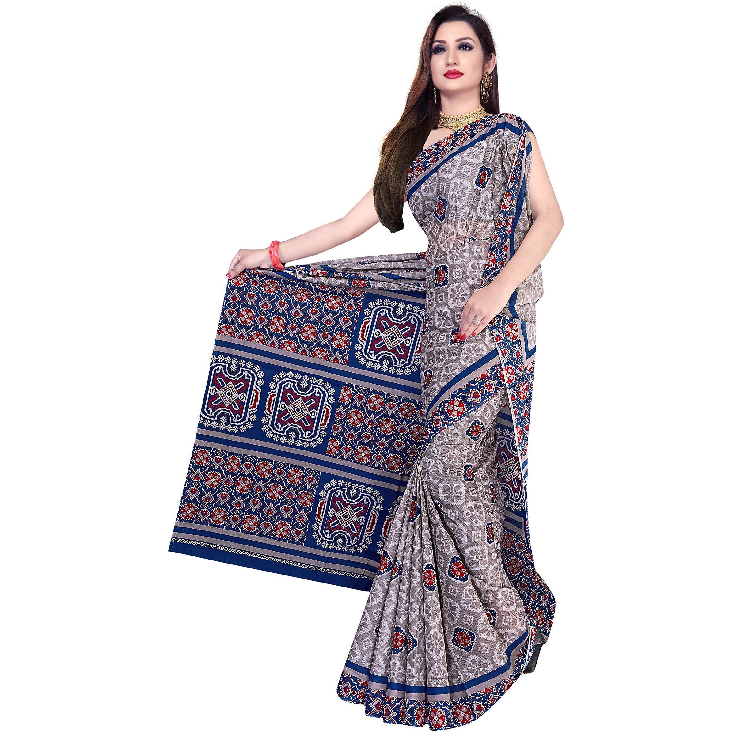TAMAIRA FASHION Womens Plain Weave Pure Cotton Saree Without Blouse Piece (2229_Grey_Malmal)