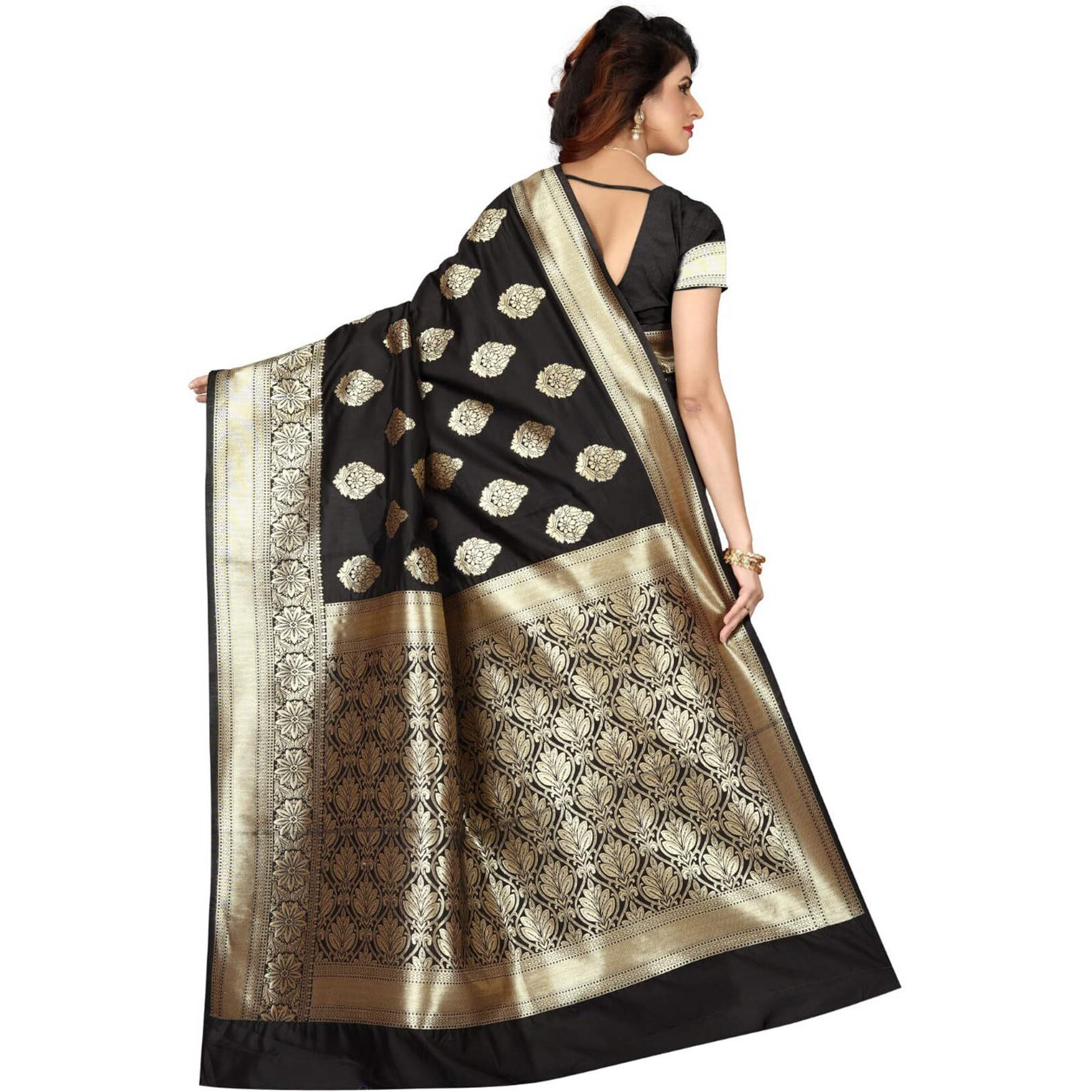 Sugathari Womens Banarasi Saree Pure Kanjivaram Silk Saree Soft new ladies 2023 Design Wear Pattu Sarees Latest Cotton Party Sari collections With Blouse Piece for Wedding sadi (PARI 6 BLACK)