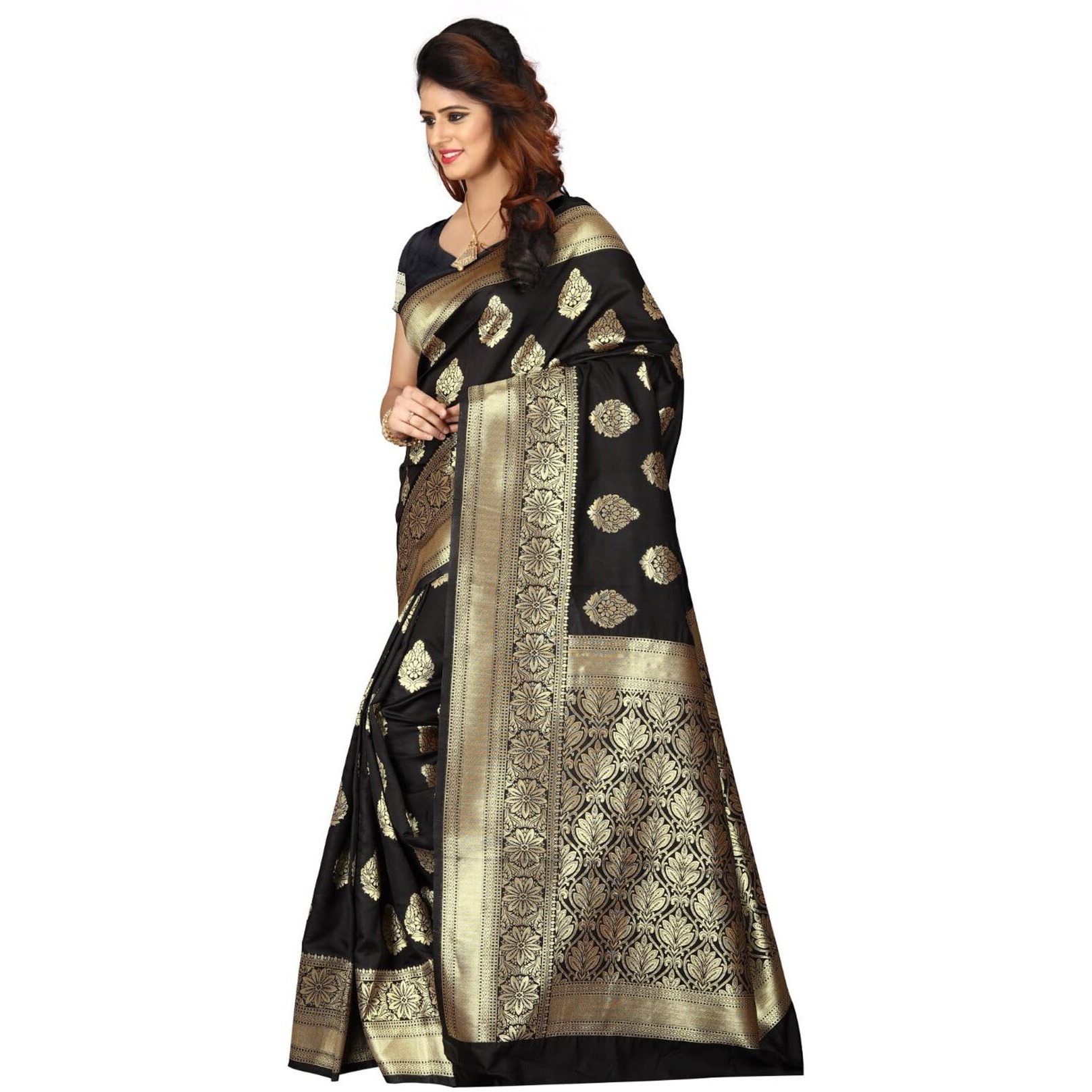 Sugathari Womens Banarasi Saree Pure Kanjivaram Silk Saree Soft new ladies 2023 Design Wear Pattu Sarees Latest Cotton Party Sari collections With Blouse Piece for Wedding sadi (PARI 6 BLACK)