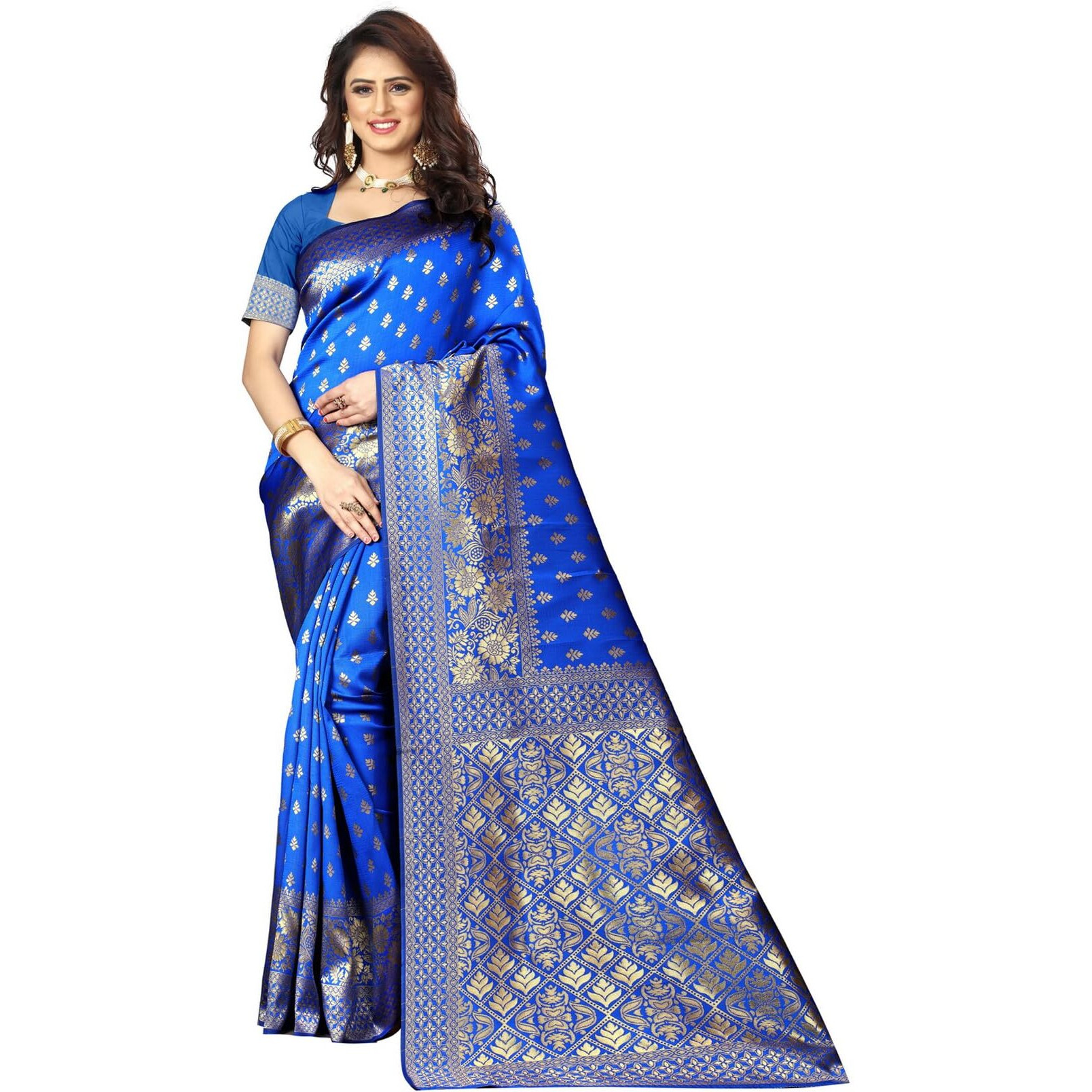 Sugathari Womens Banarasi Saree Pure Kanjivaram Silk Saree Soft new ladies 2023 Design Wear Pattu Sarees Latest Cotton Party Sari collections With Blouse Piece for Wedding sadi (PARI 73 R BLUE)