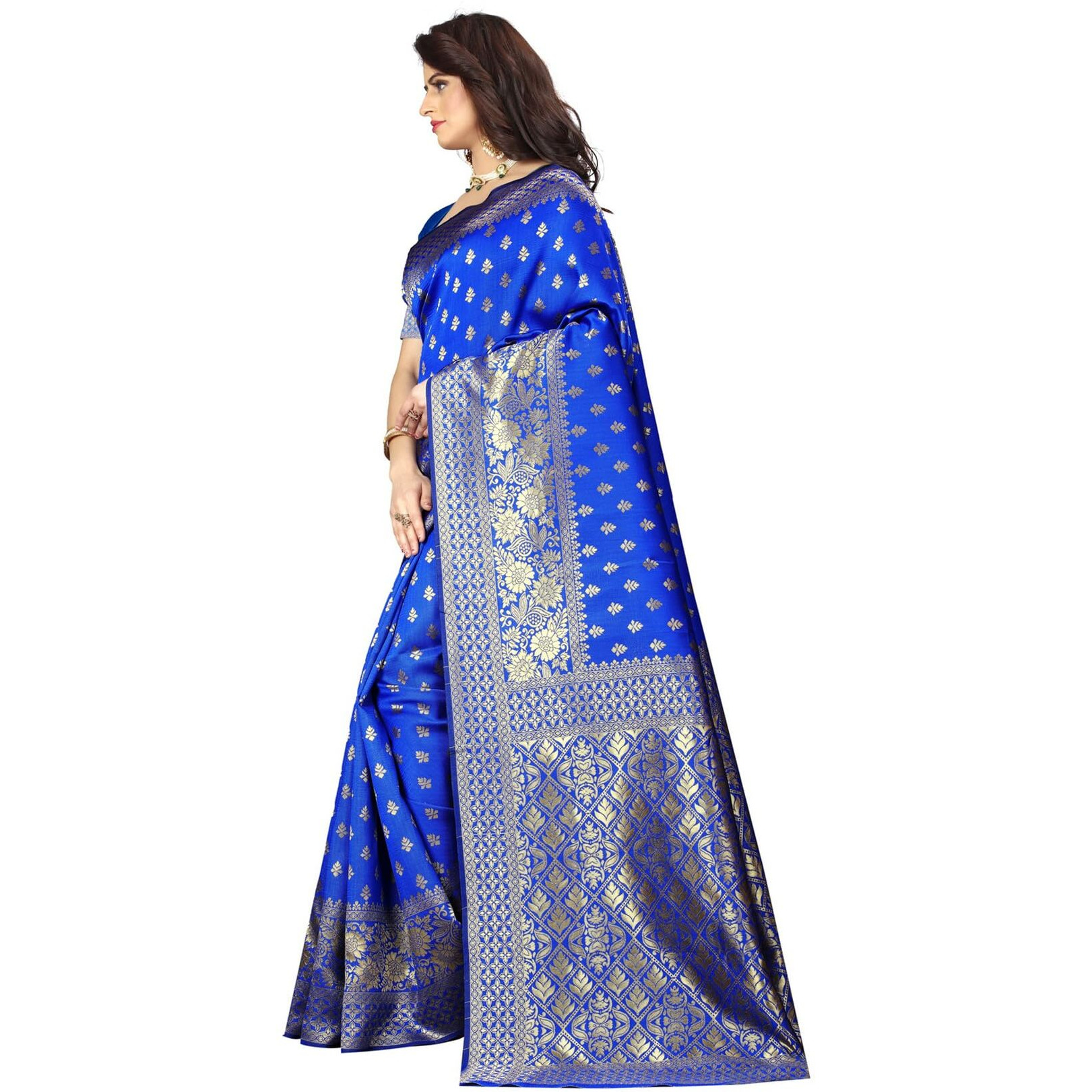 Sugathari Womens Banarasi Saree Pure Kanjivaram Silk Saree Soft new ladies 2023 Design Wear Pattu Sarees Latest Cotton Party Sari collections With Blouse Piece for Wedding sadi (PARI 73 R BLUE)