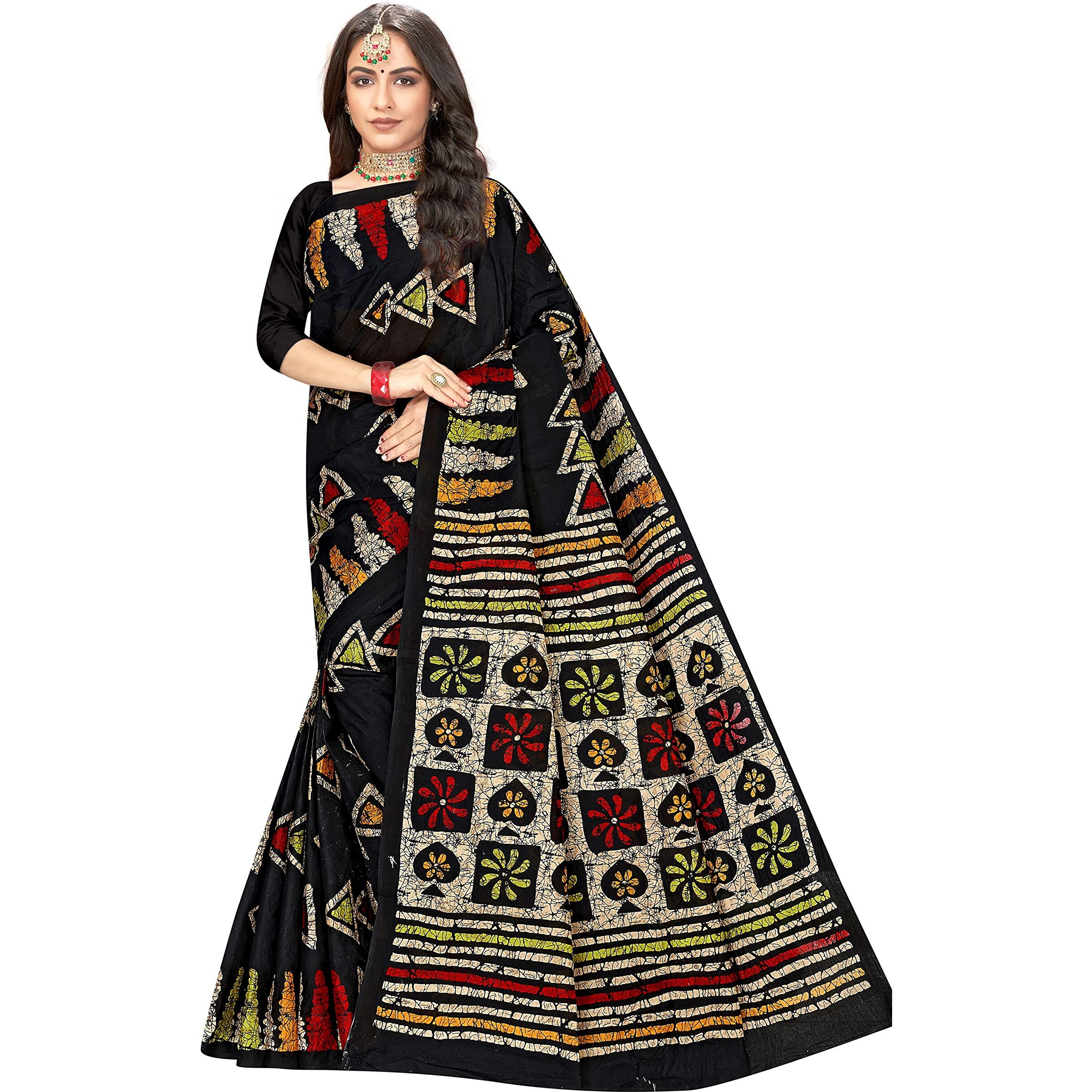 TAMAIRA FASHION Womens Plain Weave Pure Cotton Saree Without Blouse Piece(AB13_Black)