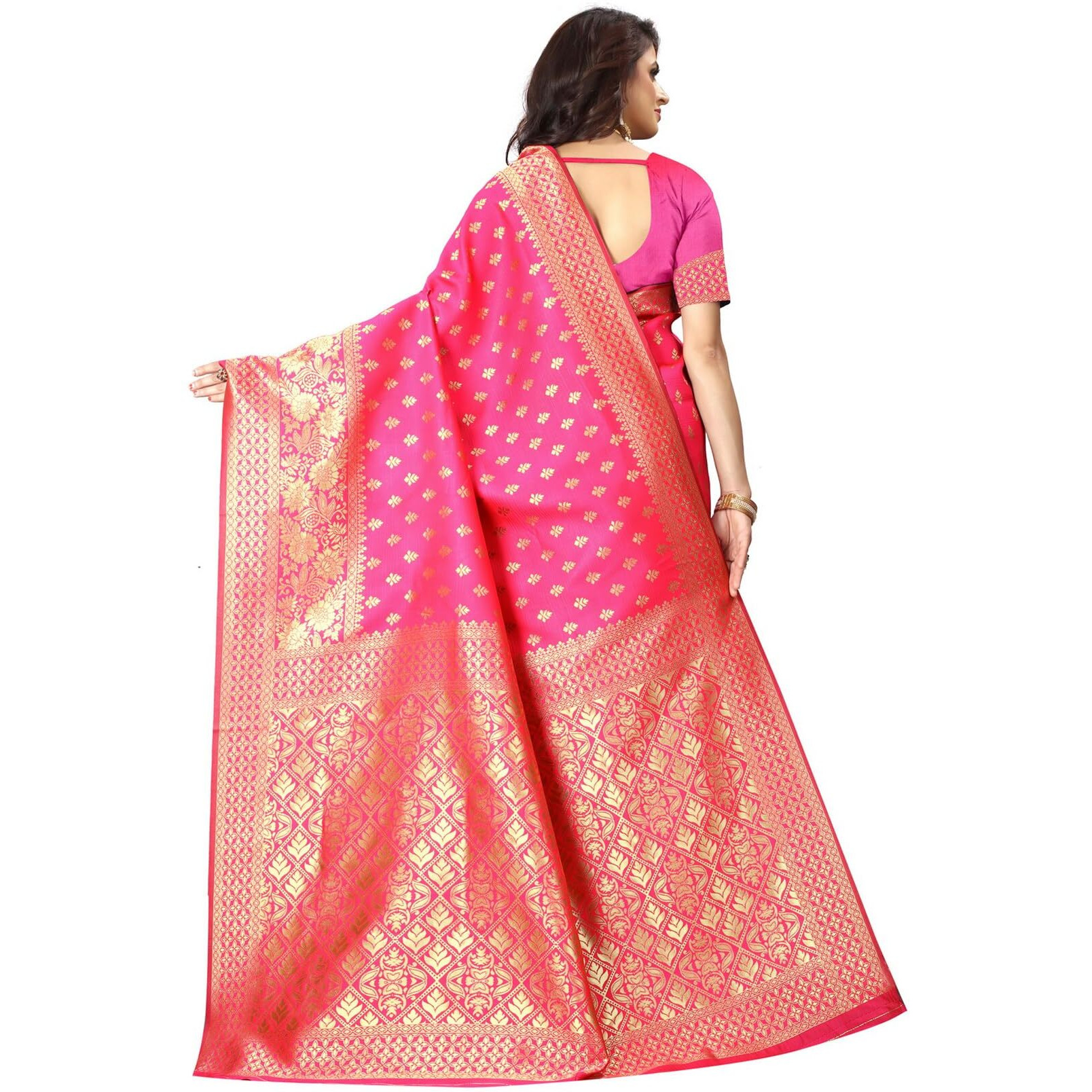 Sugathari Womens Banarasi Saree Pure Kanjivaram Silk Saree Soft new ladies 2023 Design Wear Pattu Sarees Latest Cotton Party Sari collections With Blouse Piece for Wedding sadi (PARI 73 PINK)