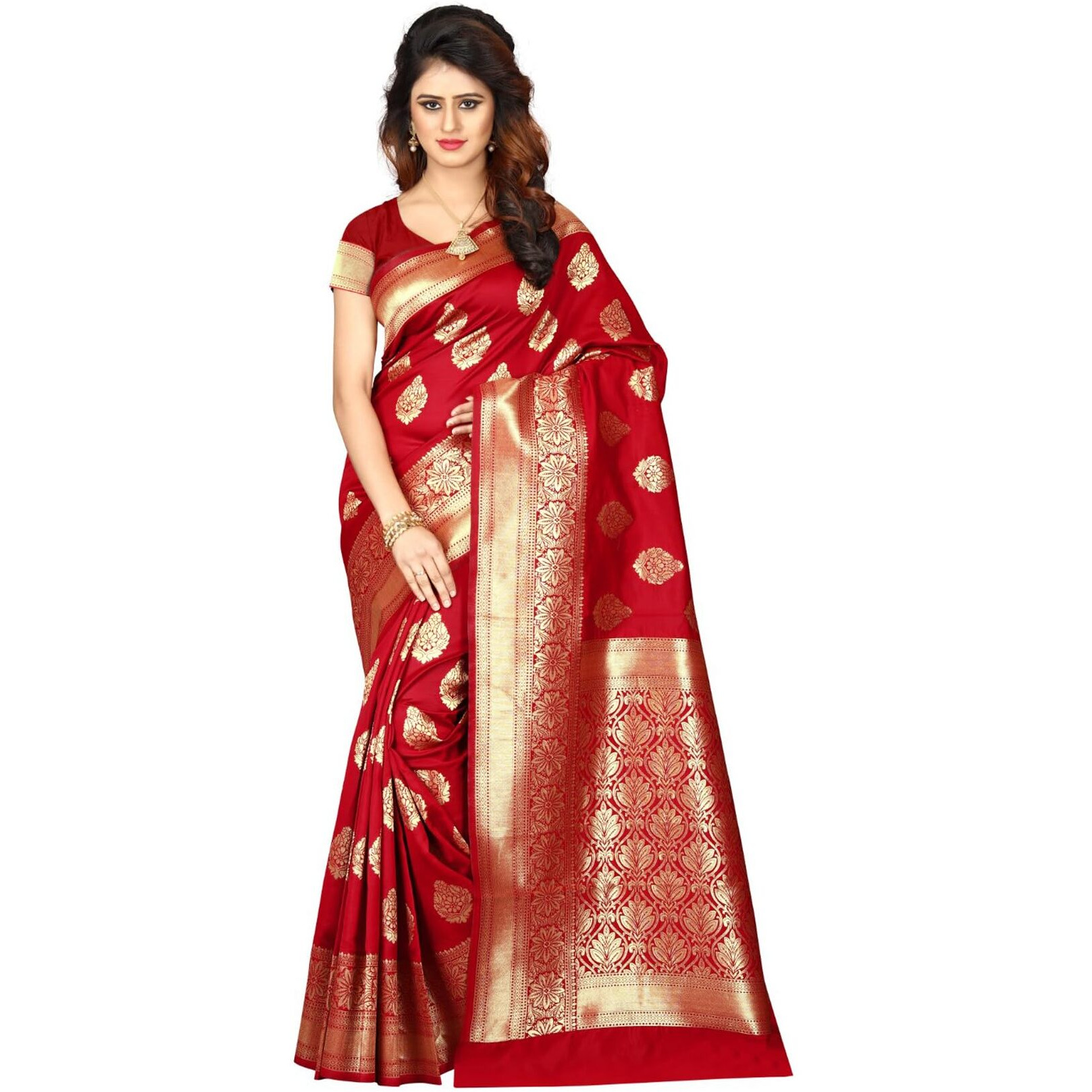 Sugathari Womens Banarasi Saree Pure Kanjivaram Silk Saree Soft new ladies 2023 Design Wear Pattu Sarees Latest Cotton Party Sari collections With Blouse Piece for Wedding sadi (PARI 6 RED)