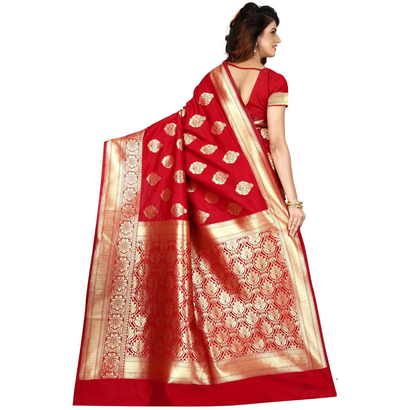 Sugathari Womens Banarasi Saree Pure Kanjivaram Silk Saree Soft new ladies 2023 Design Wear Pattu Sarees Latest Cotton Party Sari collections With Blouse Piece for Wedding sadi (PARI 6 RED)