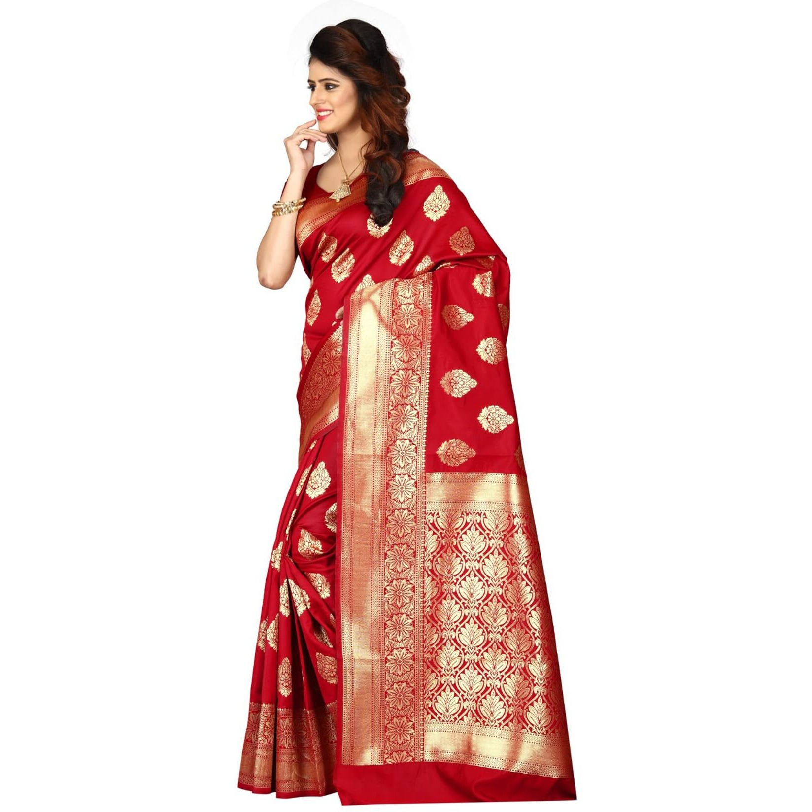Sugathari Womens Banarasi Saree Pure Kanjivaram Silk Saree Soft new ladies 2023 Design Wear Pattu Sarees Latest Cotton Party Sari collections With Blouse Piece for Wedding sadi (PARI 6 RED)