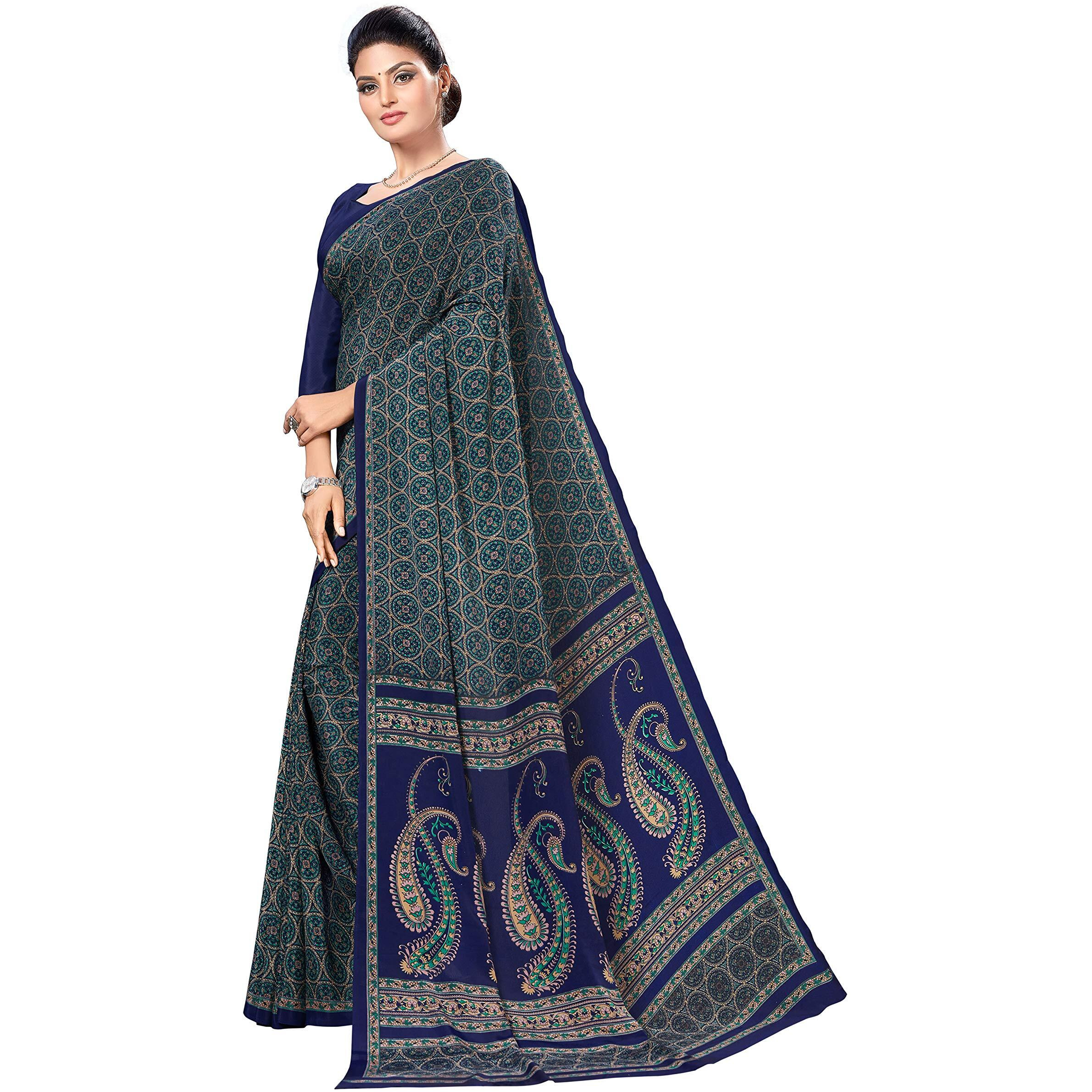 Vimla Womens Multi Crape Silk Uniform Saree with Blouse (Free Size_1109_Multicolor)