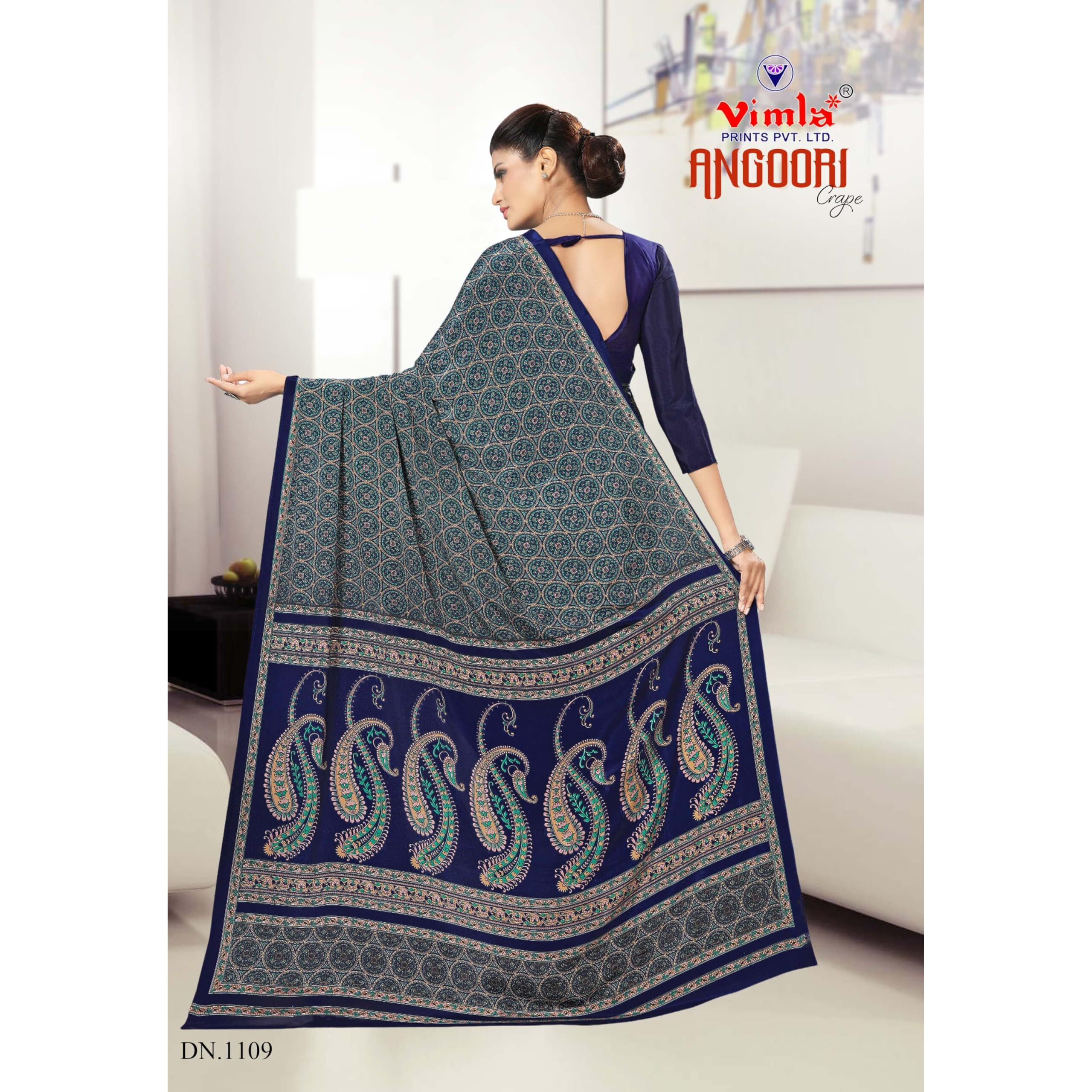 Vimla Womens Multi Crape Silk Uniform Saree with Blouse (Free Size_1109_Multicolor)