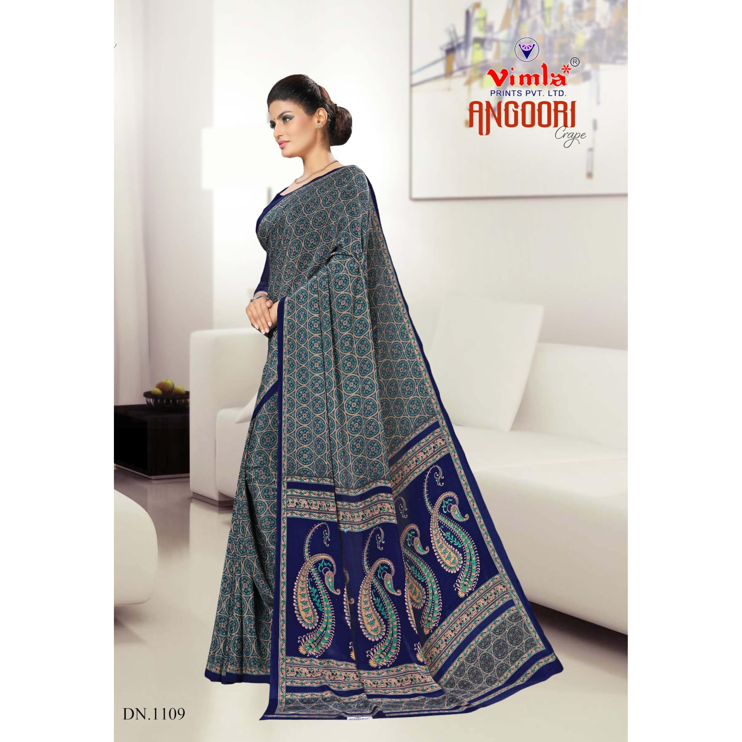Vimla Womens Multi Crape Silk Uniform Saree with Blouse (Free Size_1109_Multicolor)