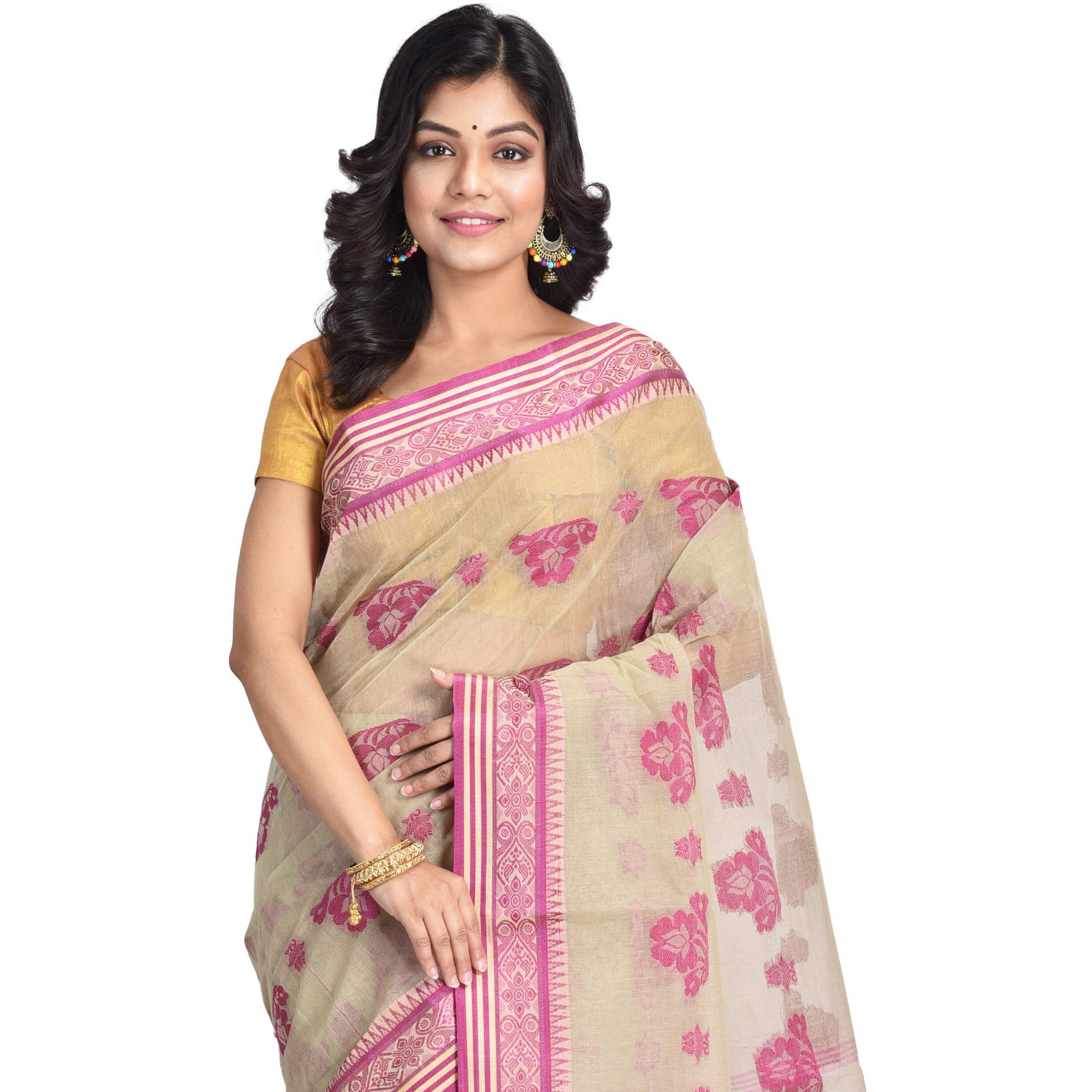 Raj Sarees Womens Tant Cotton Saree (RSH419_Off-White)