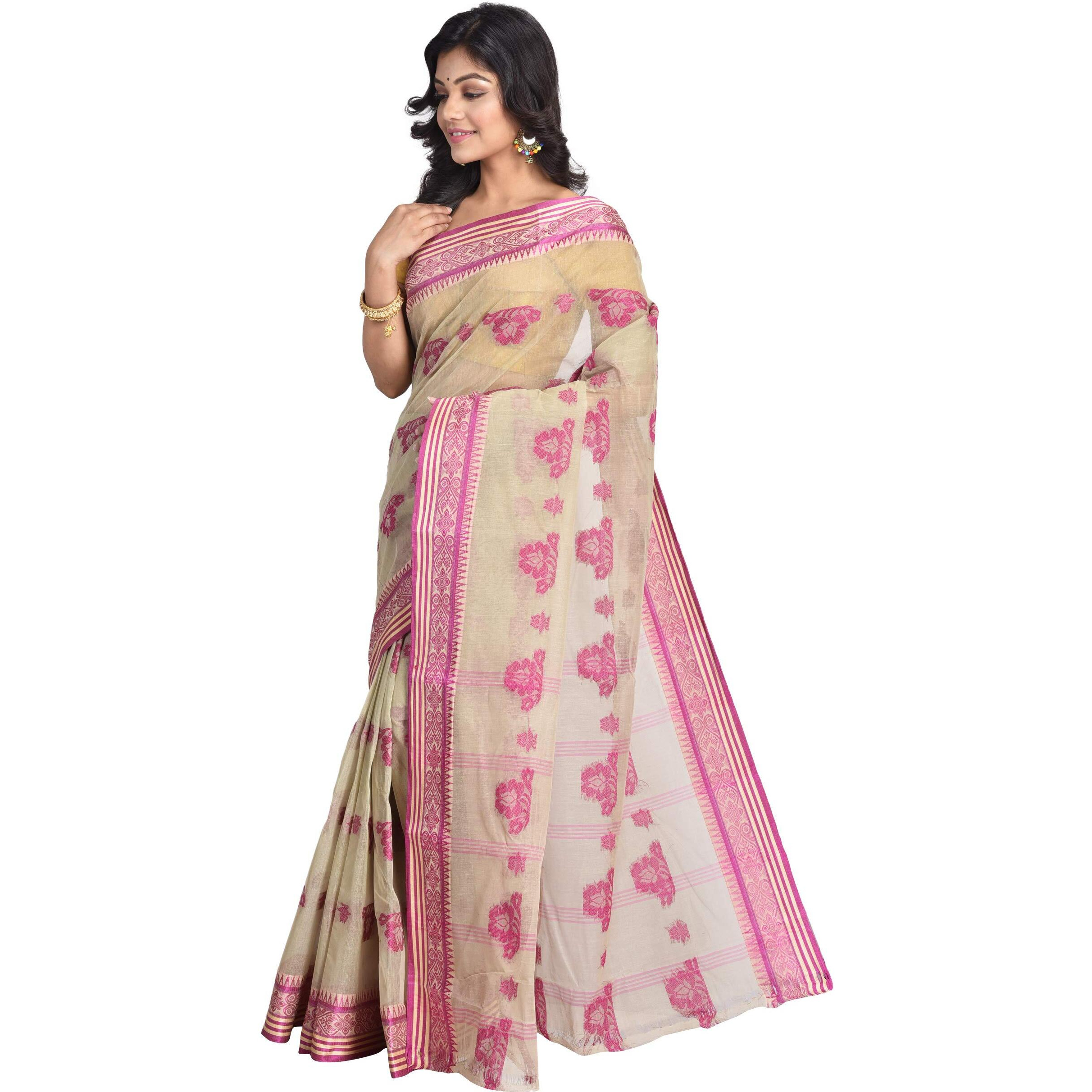 Raj Sarees Womens Tant Cotton Saree (RSH419_Off-White)
