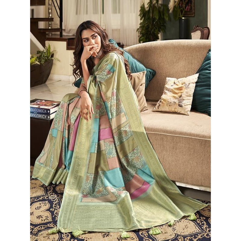 SIRIL Womens Jacquard Silk Saree with Unstitched Blouse Piece (3294S1047_Light Green)