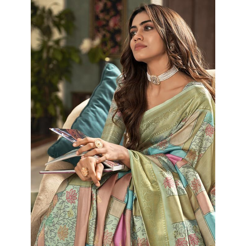 SIRIL Womens Jacquard Silk Saree with Unstitched Blouse Piece (3294S1047_Light Green)