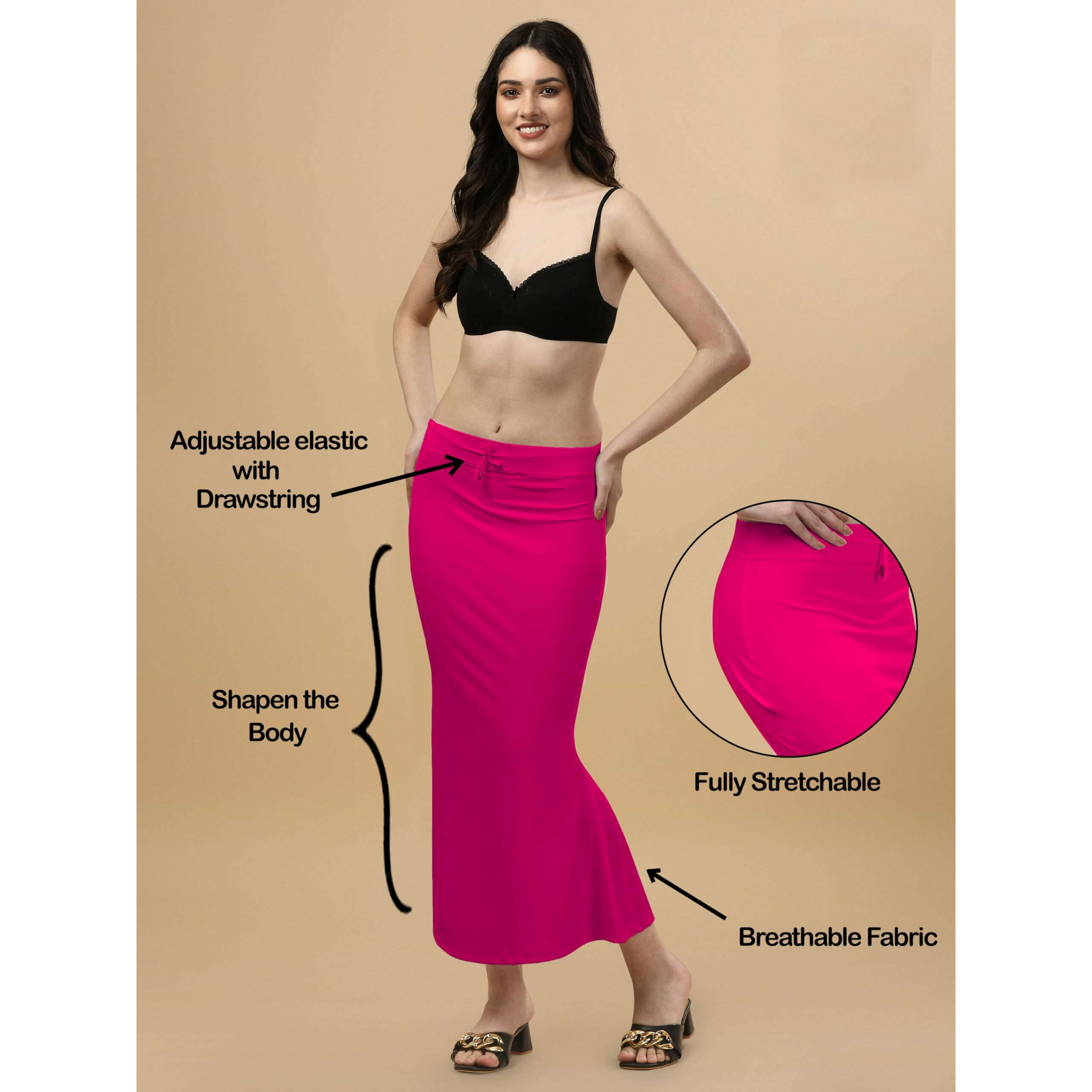 WOO THING Lycra Fishcut Saree Shapewear Stretchable Petticoat for Women Shapewear Dress for Saree (M, Pink)