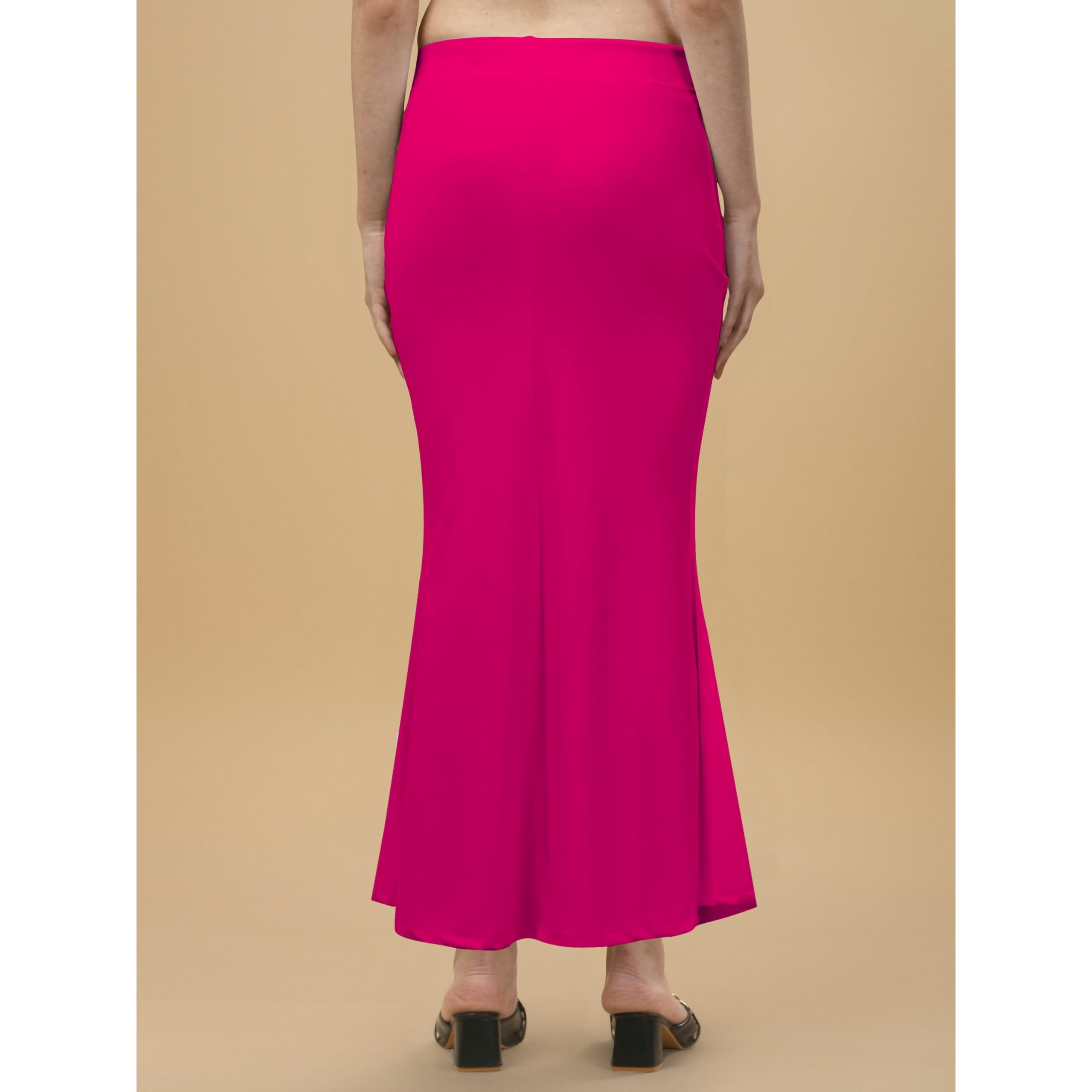 WOO THING Lycra Fishcut Saree Shapewear Stretchable Petticoat for Women Shapewear Dress for Saree (M, Pink)