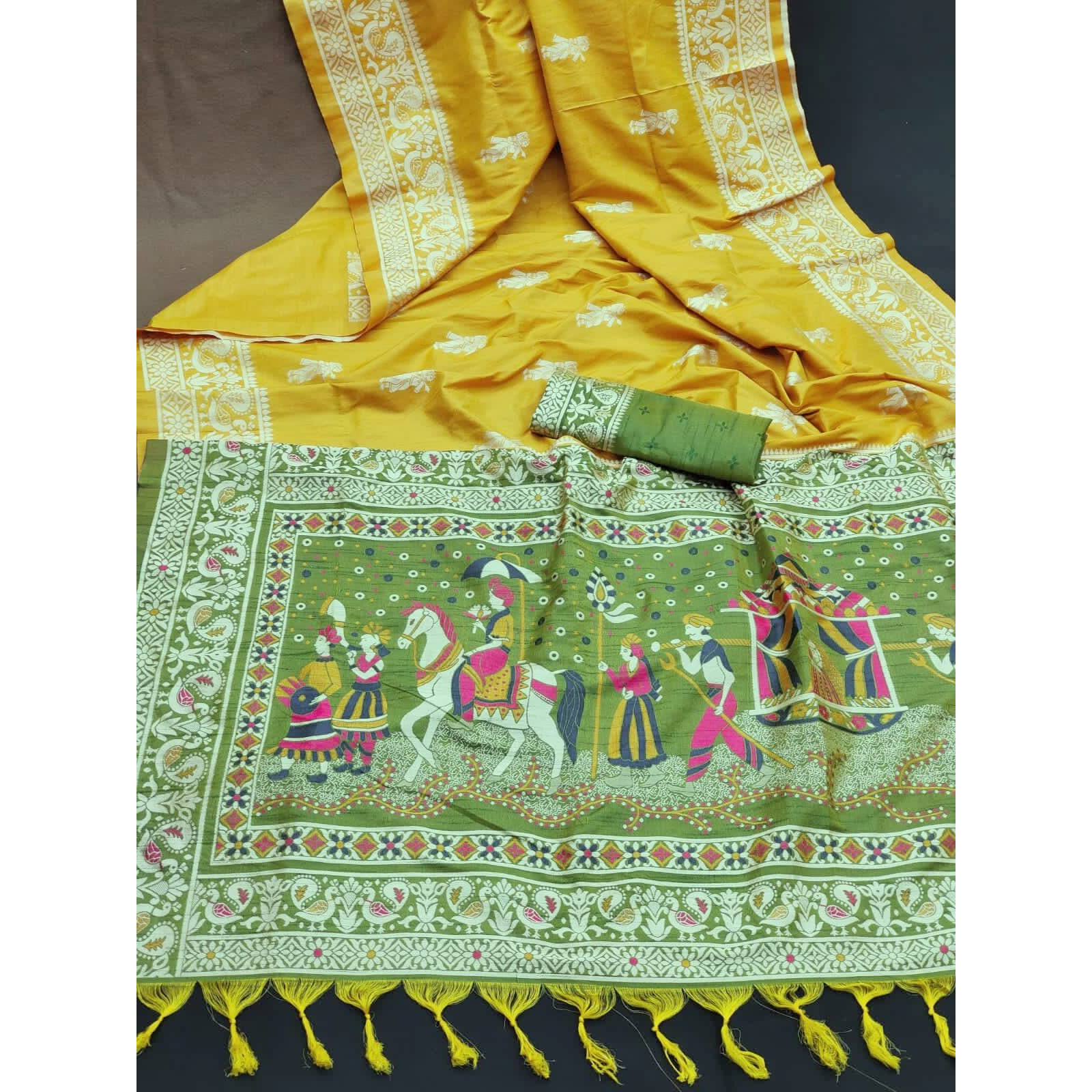 NK Textiles Womens Raw Silk Saree (C54ISH1004_Yellow)