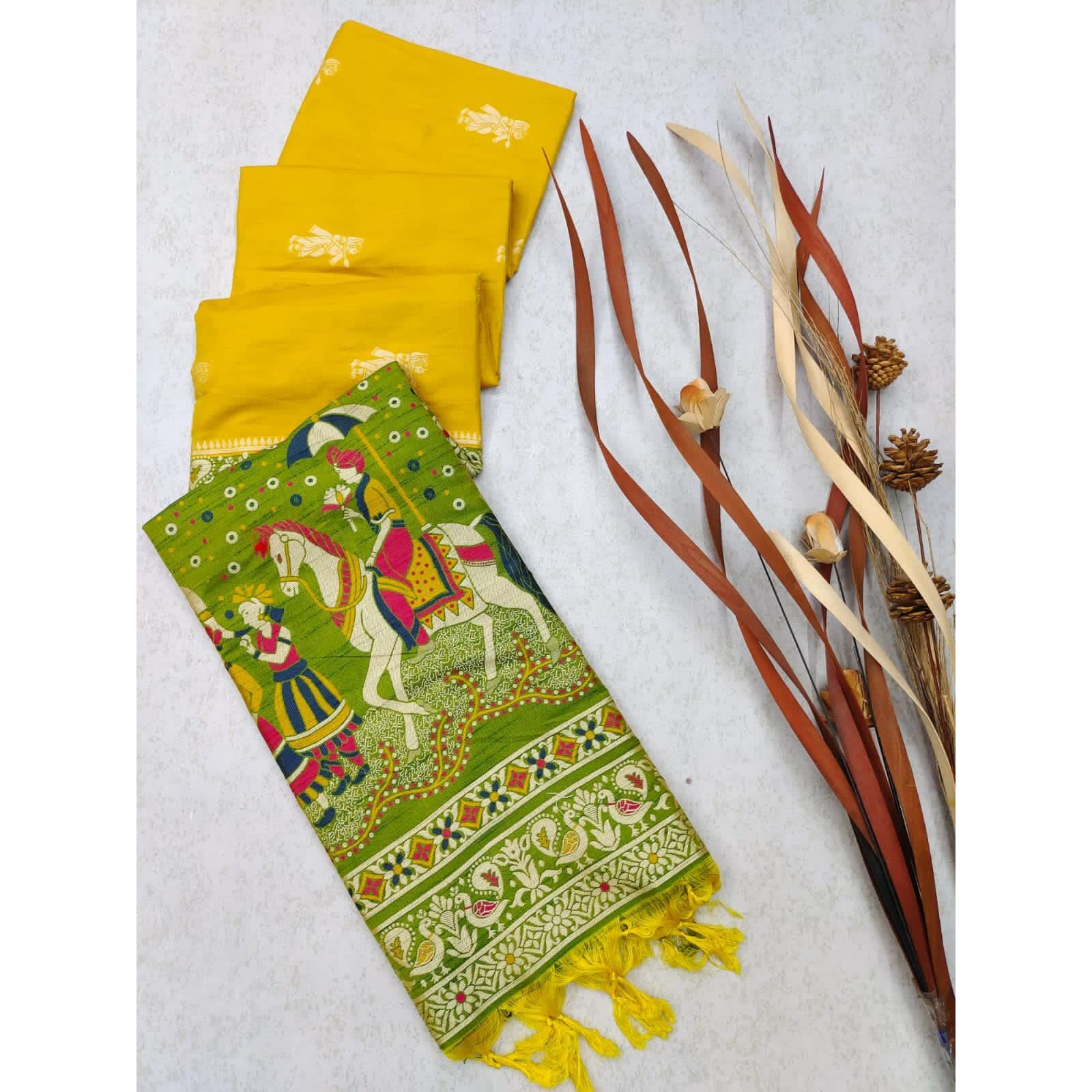NK Textiles Womens Raw Silk Saree (C54ISH1004_Yellow)