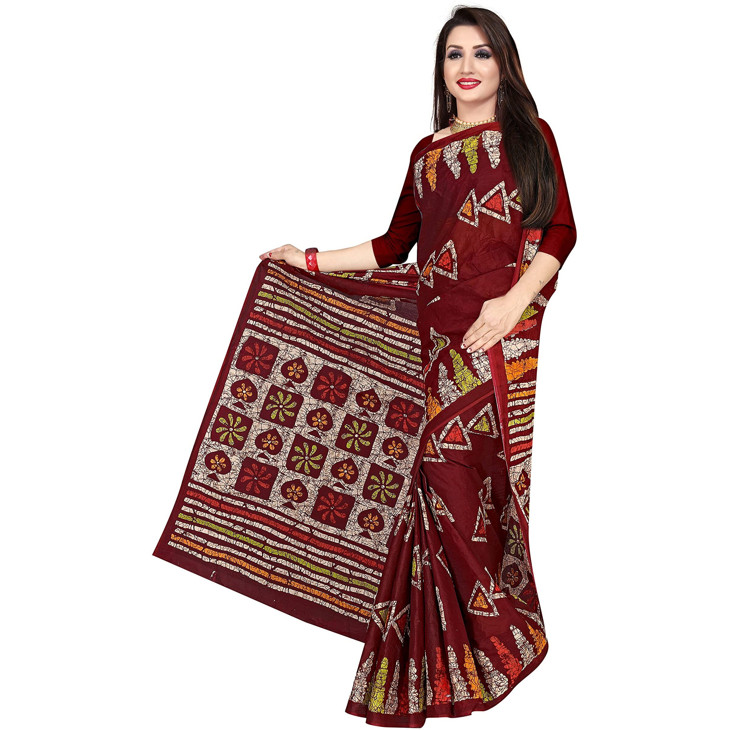 TAMAIRA FASHION Womens Plain Weave Pure Cotton Saree Without Blouse Piece(AB13_Maroon)